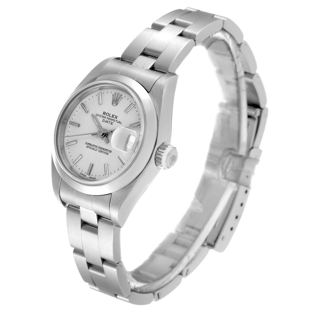 Rolex Date Silver Dial Smooth Bezel Steel Ladies Watch 79160 Box Papers
