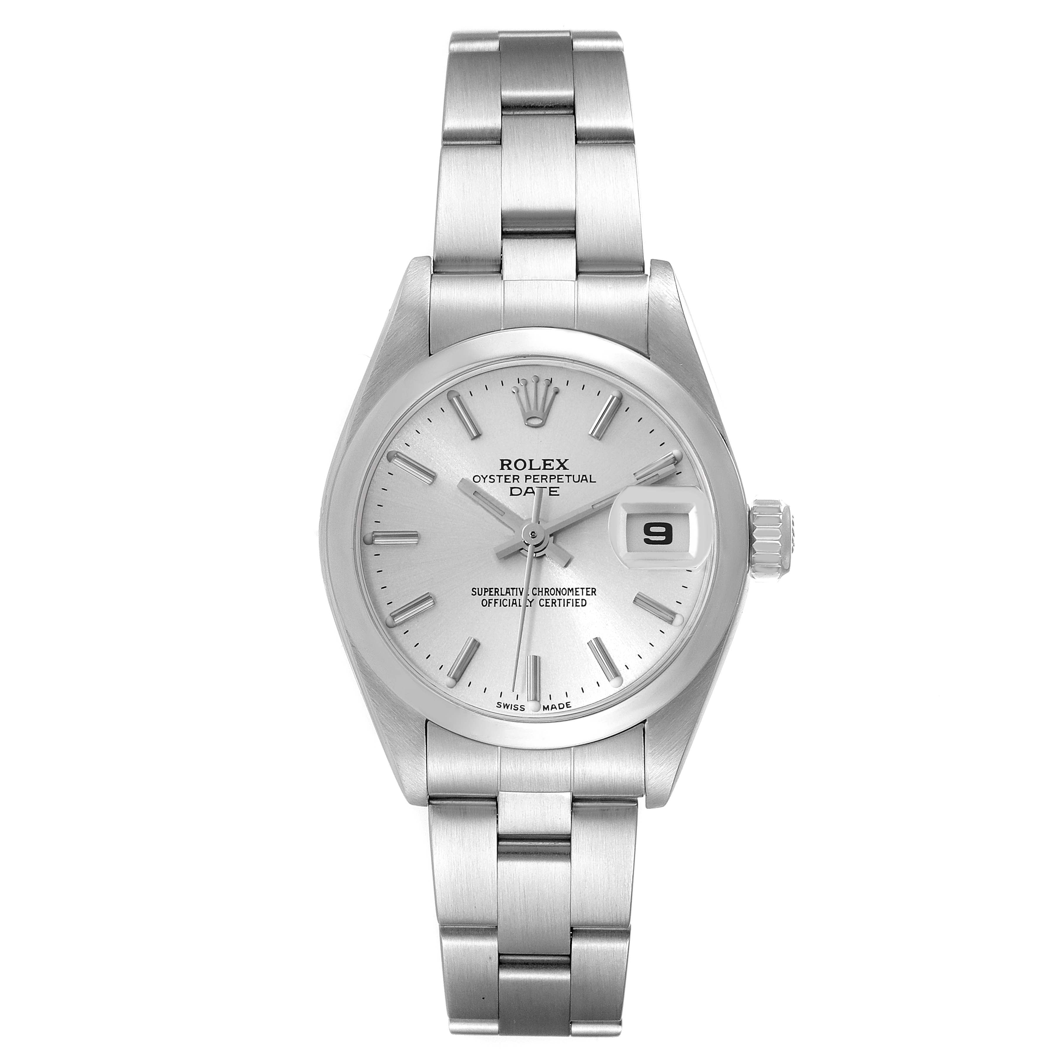 Rolex Date Silver Dial Smooth Bezel Steel Ladies Watch 79160 Box Papers