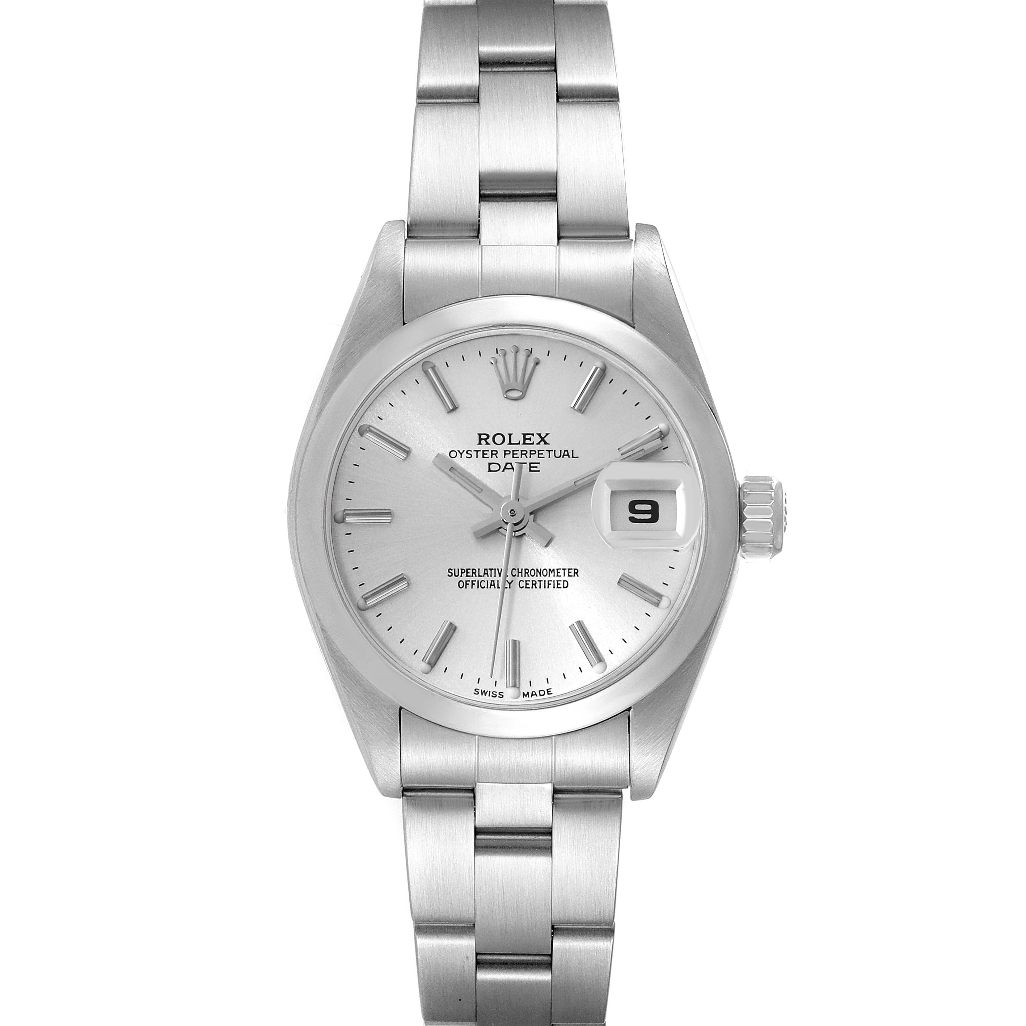 Rolex Date Silver Dial Smooth Bezel Steel Ladies Watch 79160 Box Papers