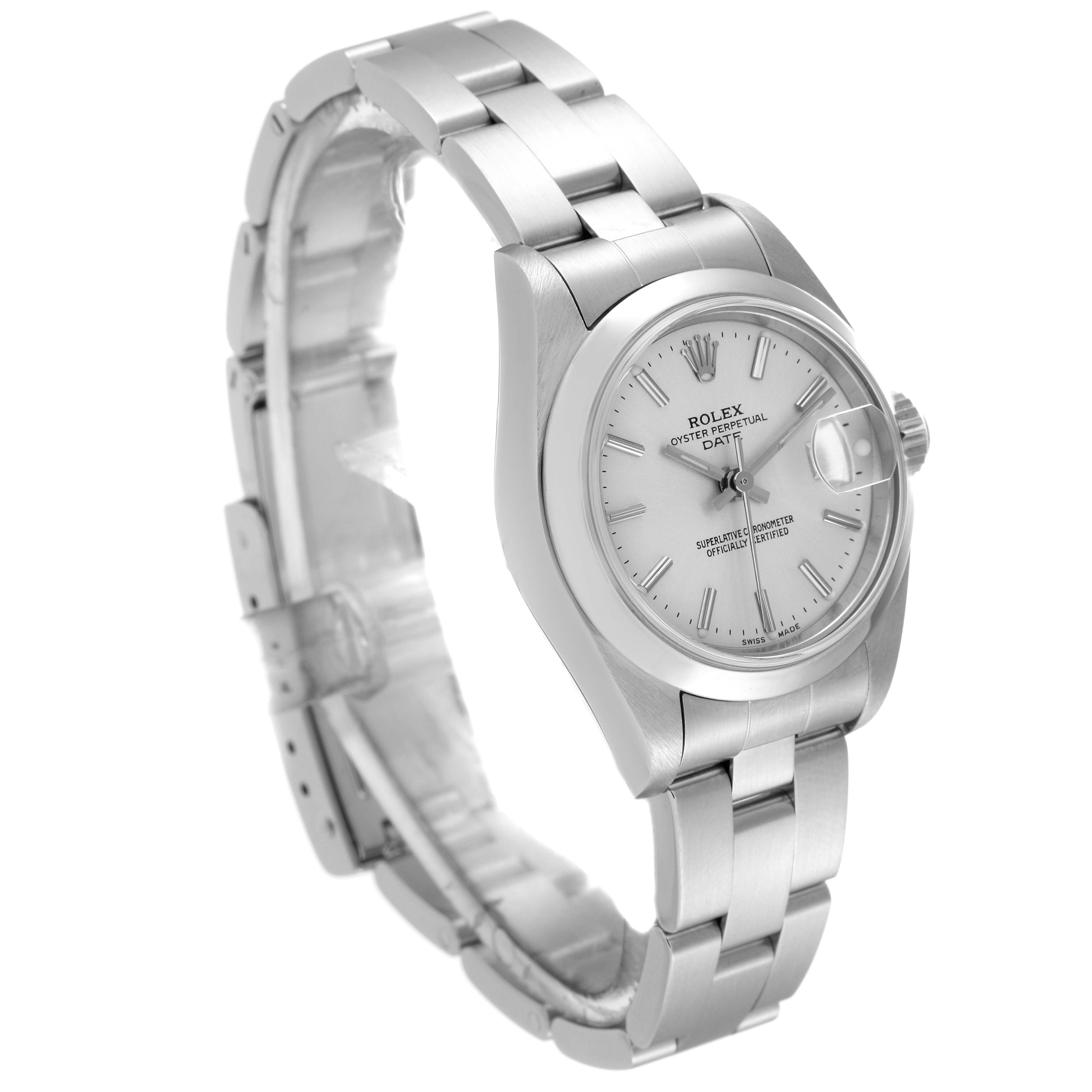Rolex Date Silver Dial Smooth Bezel Steel Ladies Watch 79160 Box Papers