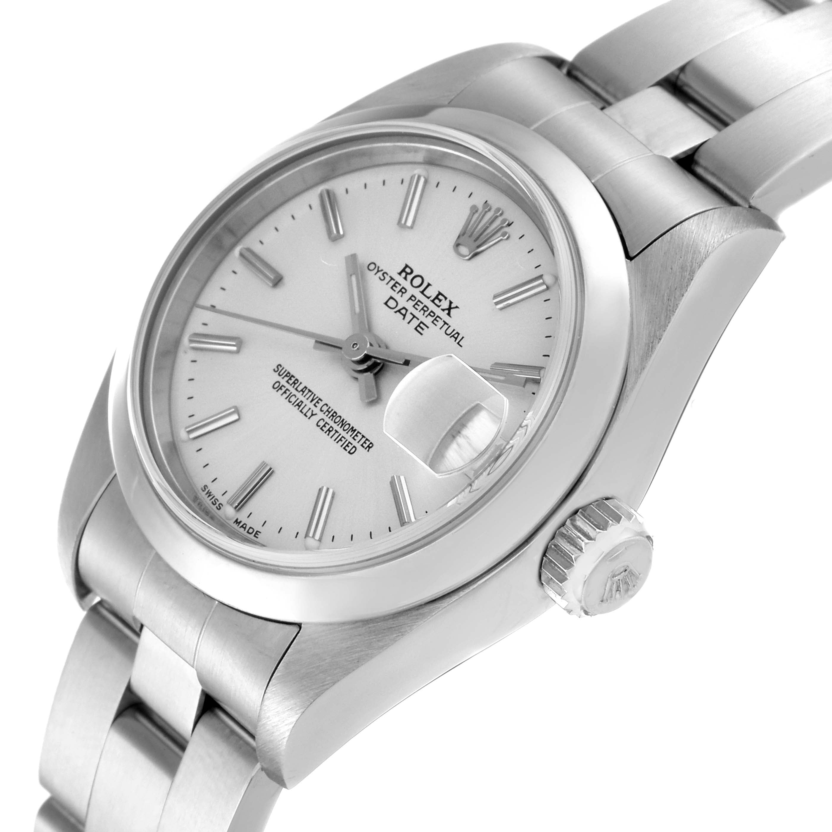 Rolex Date Silver Dial Smooth Bezel Steel Ladies Watch 79160 Box Papers