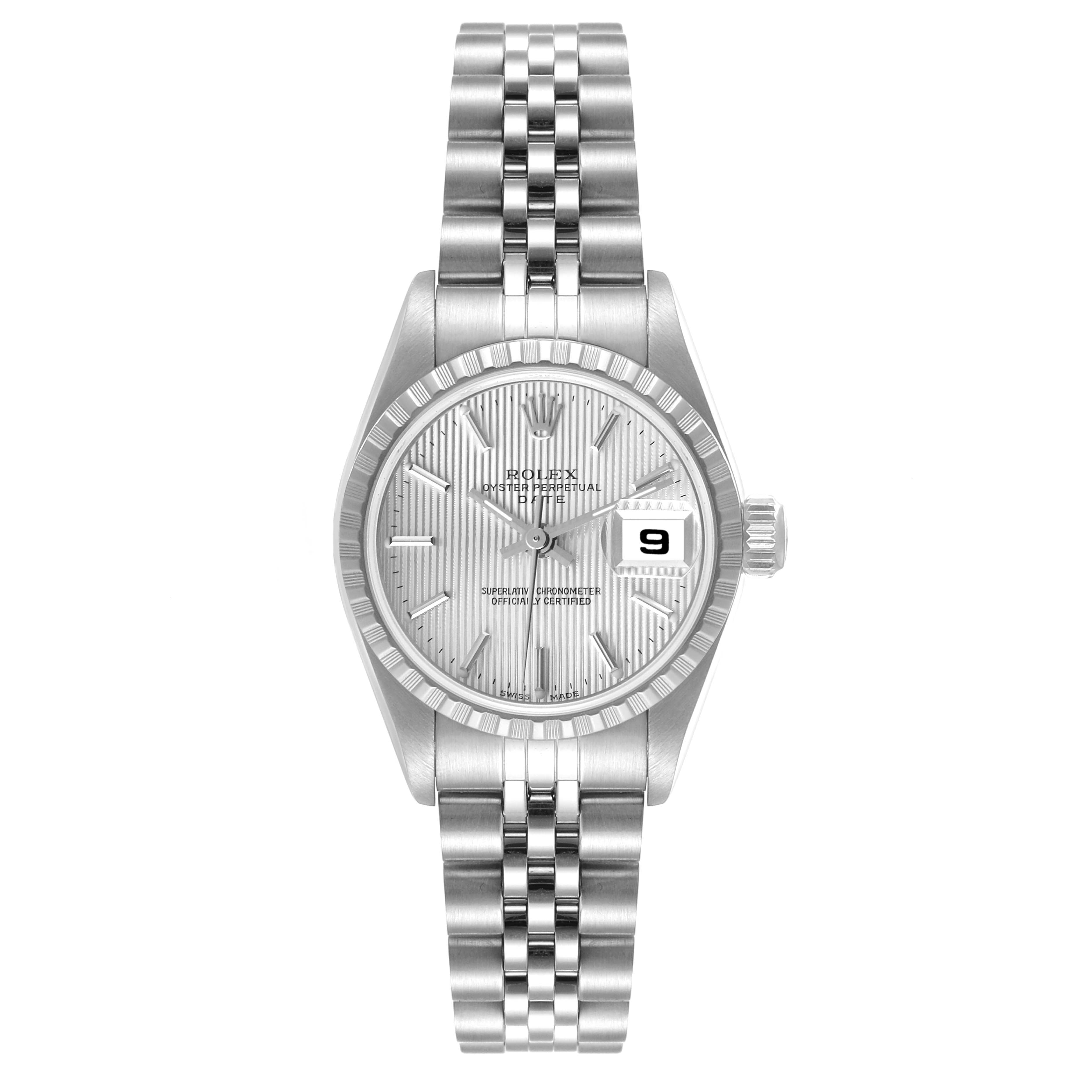 Rolex Date Silver Tapestry Dial Jubilee Bracelet Ladies Watch 79240 Box Papers