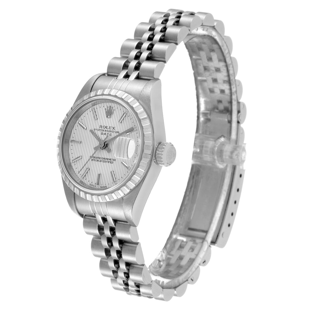Rolex Date Silver Tapestry Dial Jubilee Bracelet Ladies Watch 79240 Box Papers