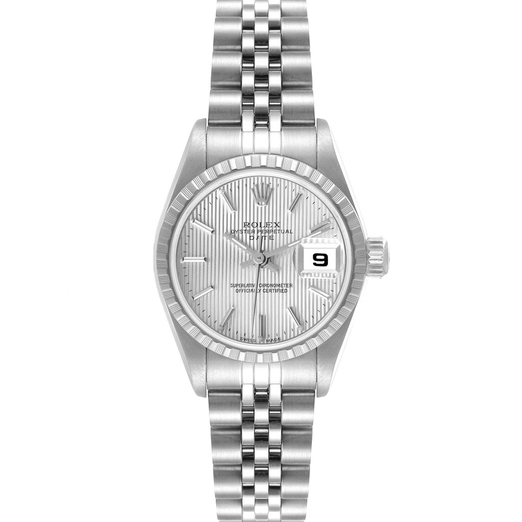 Rolex Date Silver Tapestry Dial Jubilee Bracelet Ladies Watch 79240 Box Papers