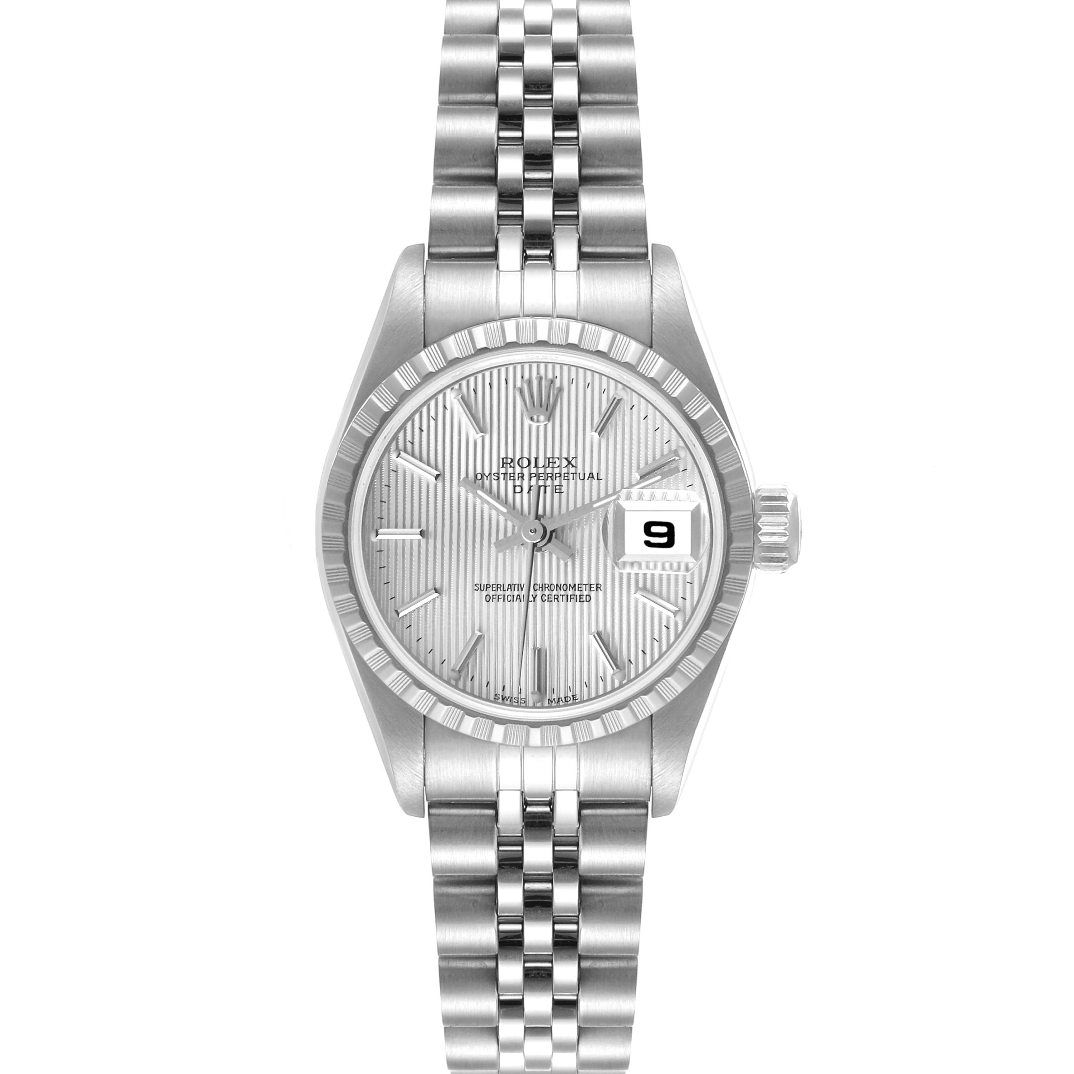 Rolex Date Silver Tapestry Dial Jubilee Bracelet Ladies Watch 79240 Box Papers