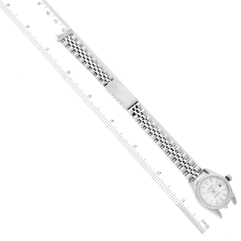 Rolex Date Silver Tapestry Dial Jubilee Bracelet Ladies Watch 79240 Box Papers