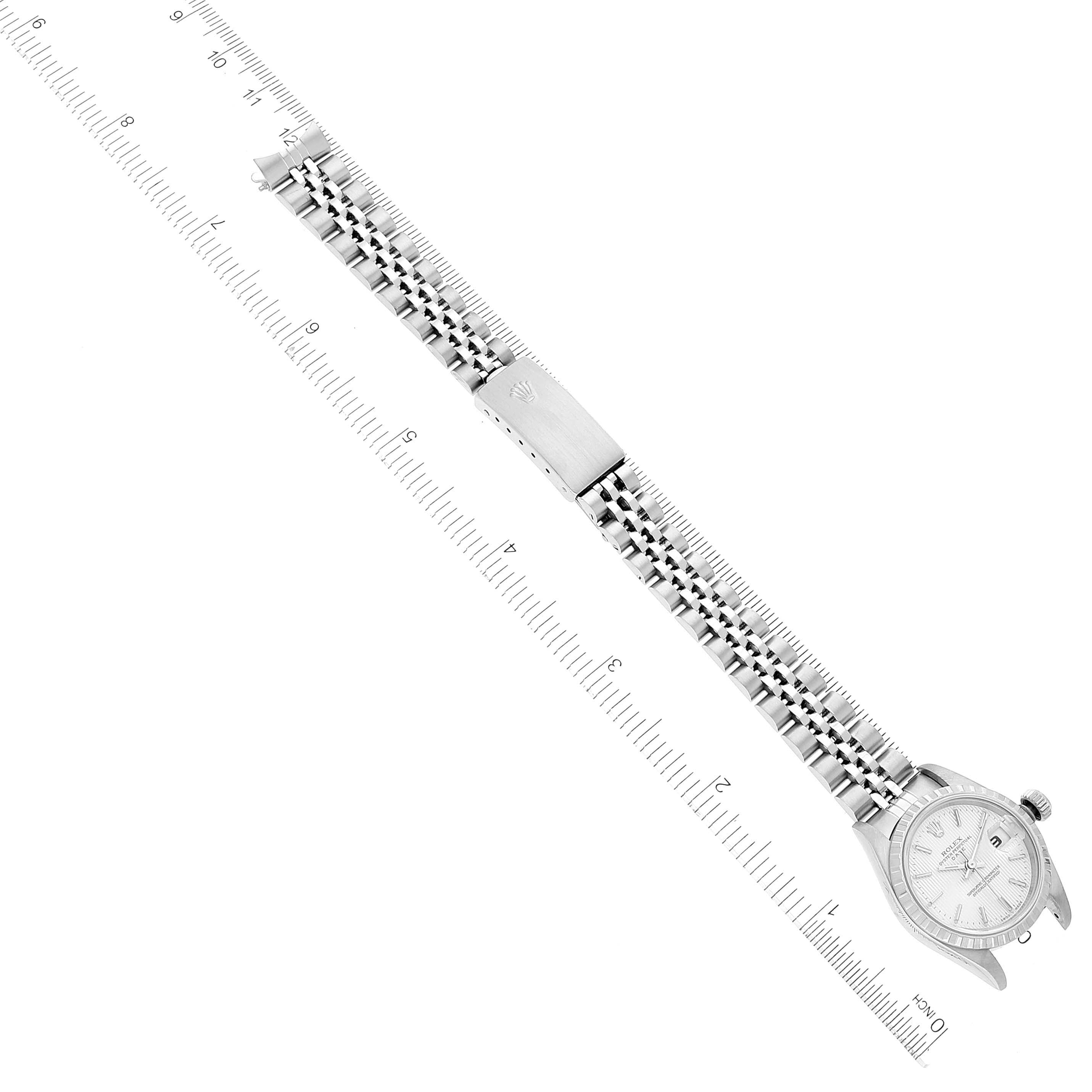 Rolex Date Silver Tapestry Dial Jubilee Bracelet Ladies Watch 79240 Box Papers