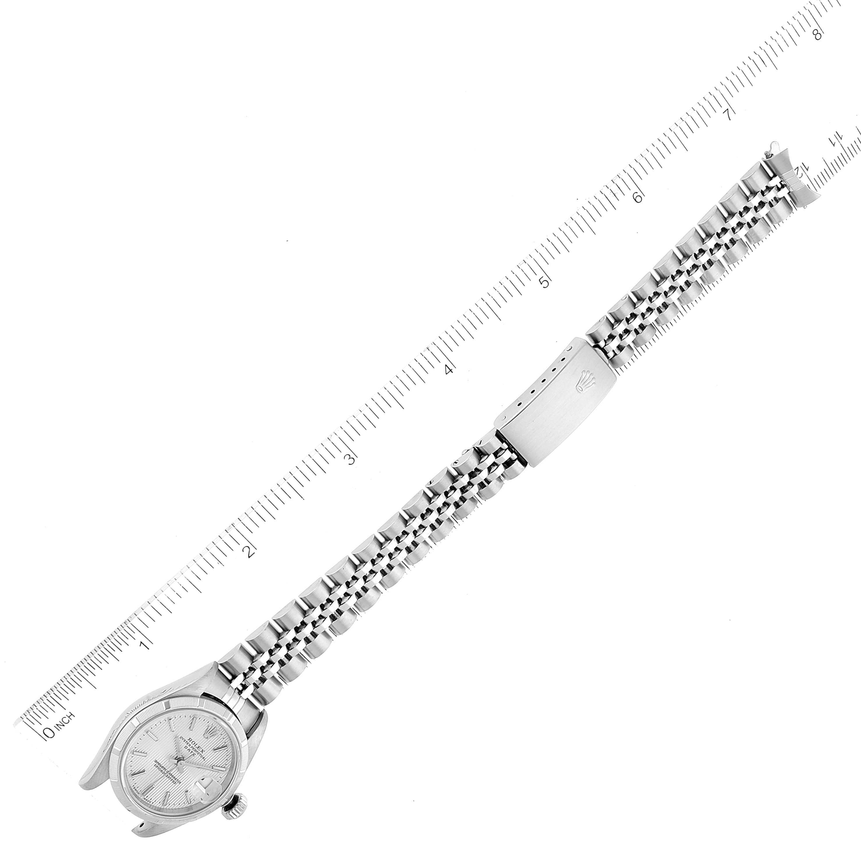 Rolex Date Silver Tapestry Dial Steel Ladies Watch 69190 Box Papers