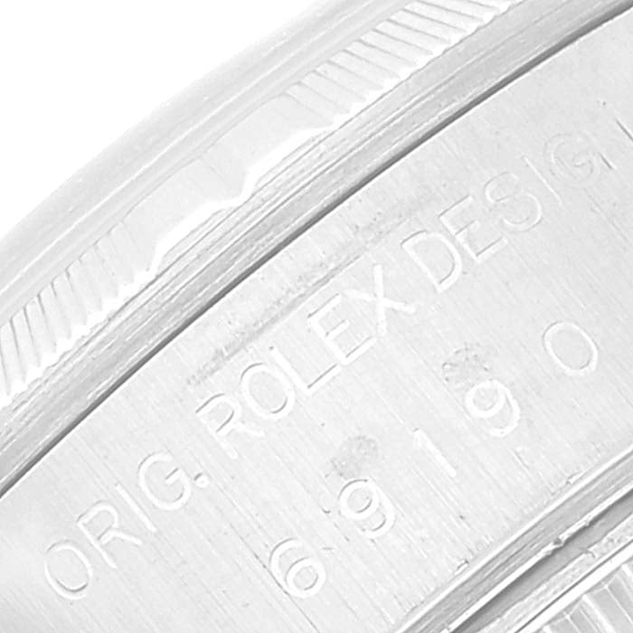 Rolex Date Silver Tapestry Dial Steel Ladies Watch 69190 Box Papers