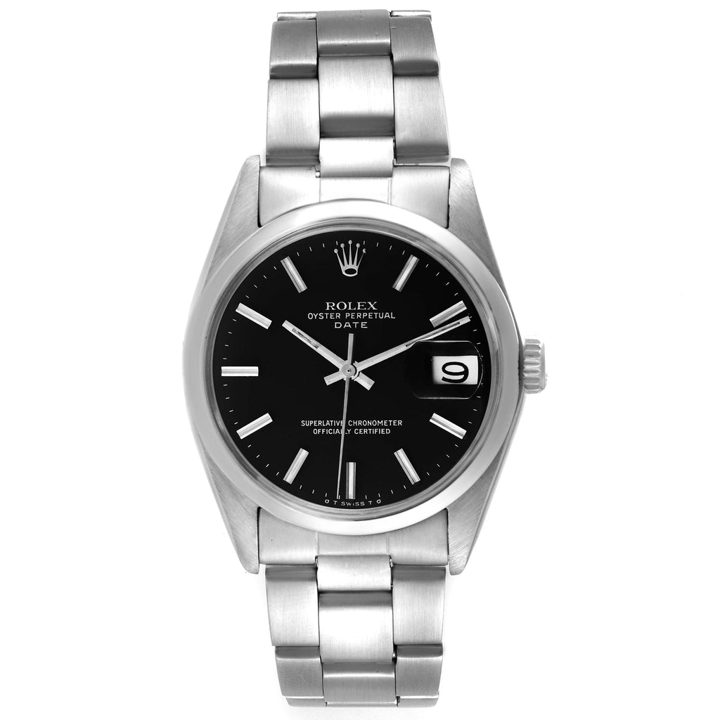 Rolex Date Smooth Bezel Black Sigma Dial Steel Vintage Mens Watch 1500