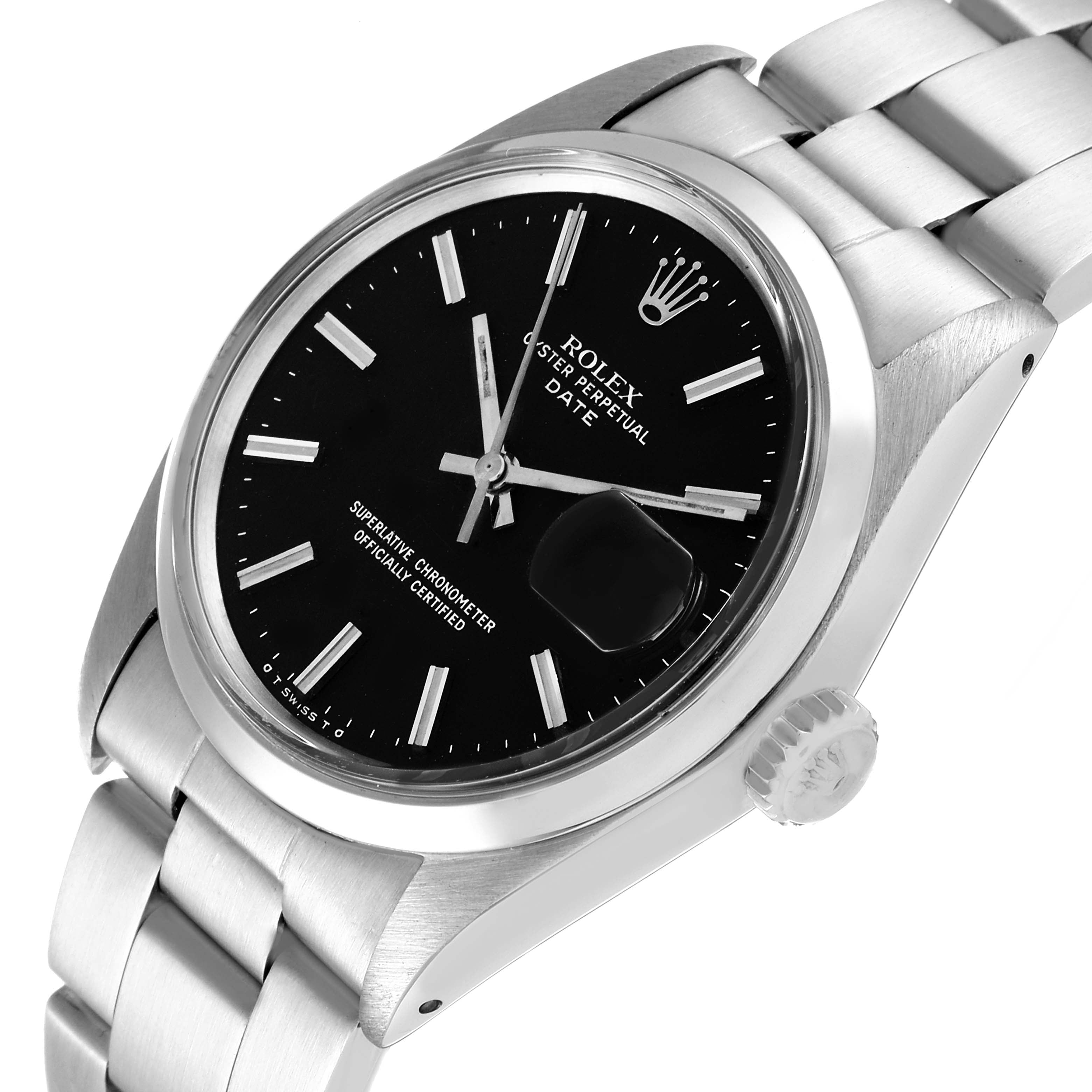 Rolex Date Smooth Bezel Black Sigma Dial Steel Vintage Mens Watch 1500