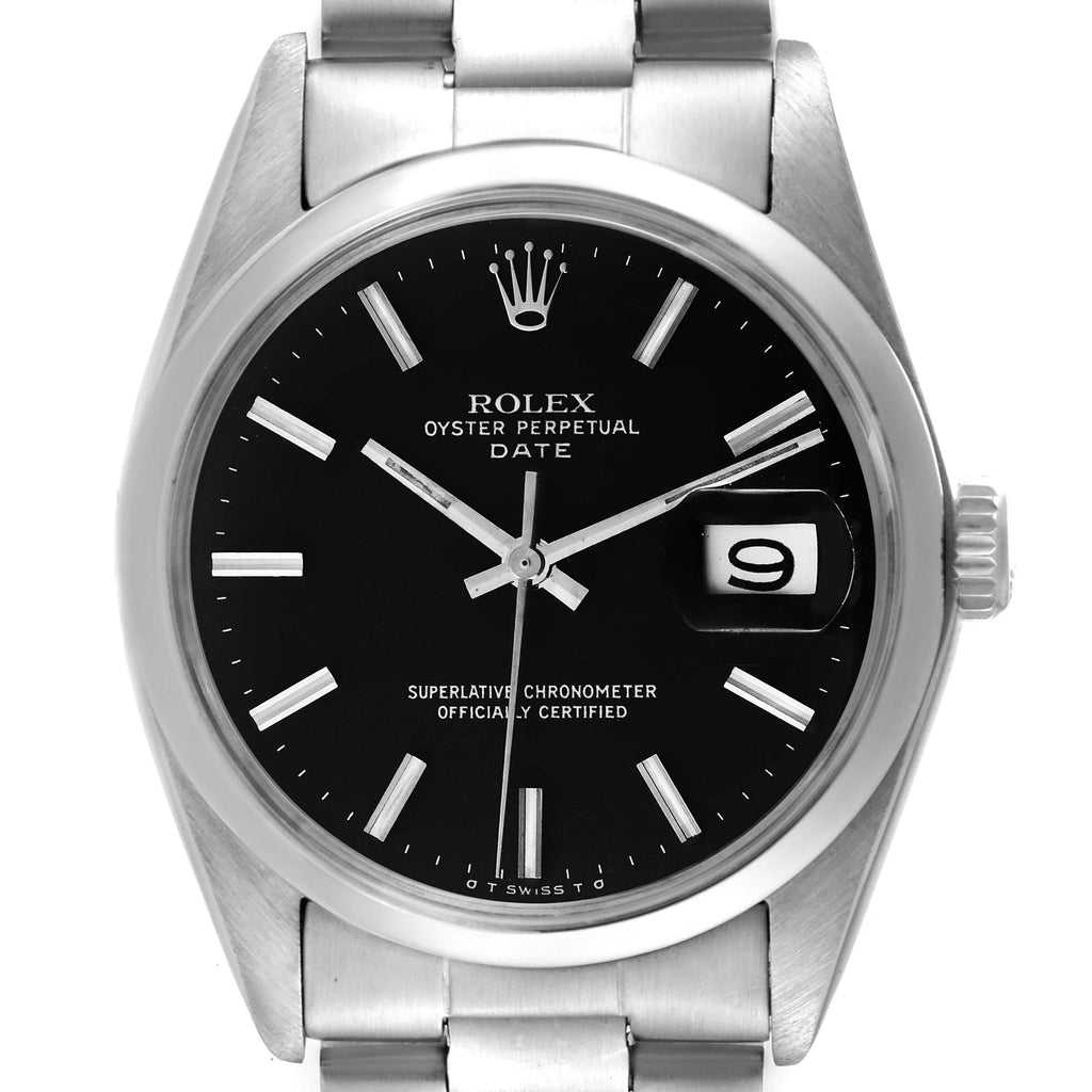 Rolex Date Smooth Bezel Black Sigma Dial Steel Vintage Mens Watch 1500