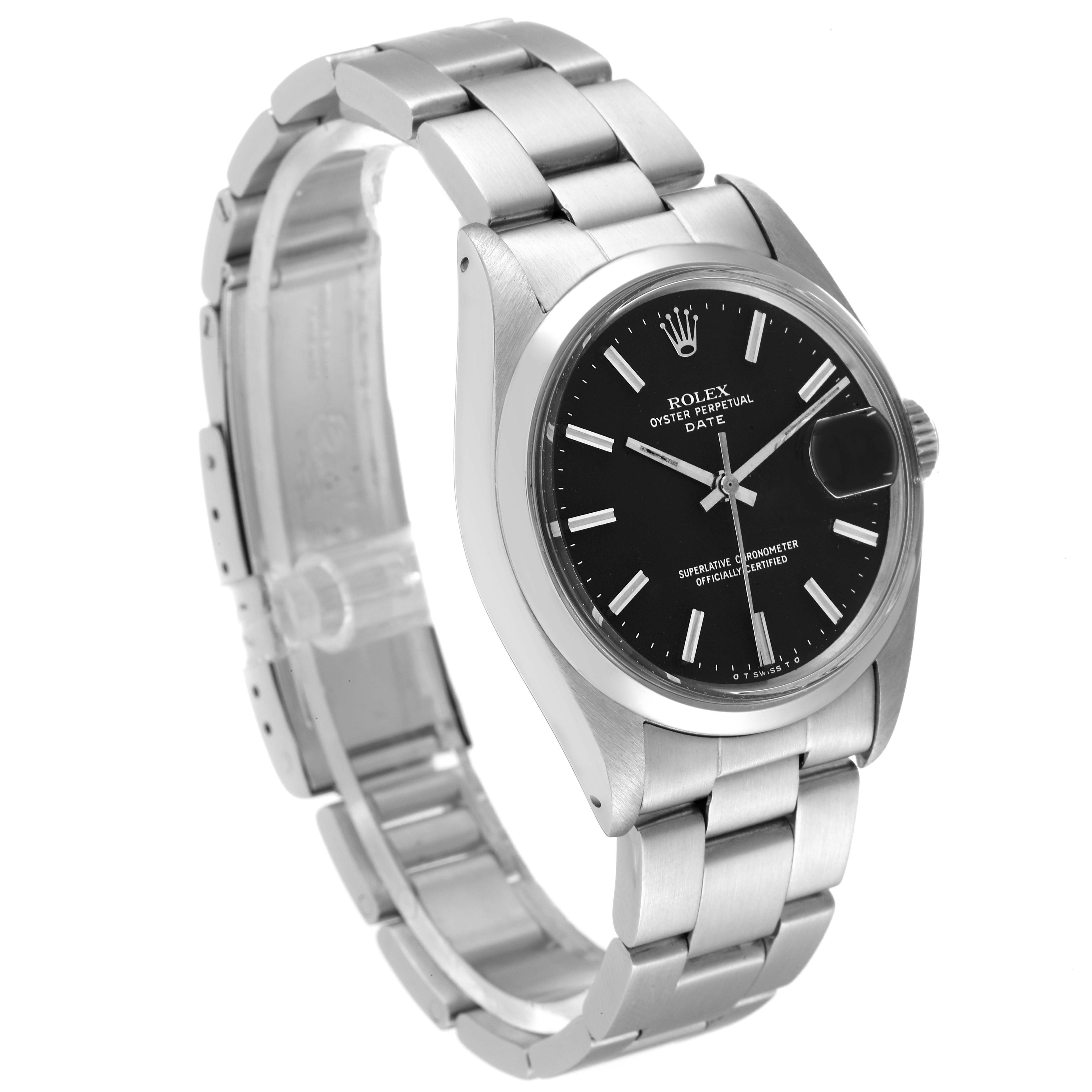 Rolex Date Smooth Bezel Black Sigma Dial Steel Vintage Mens Watch 1500