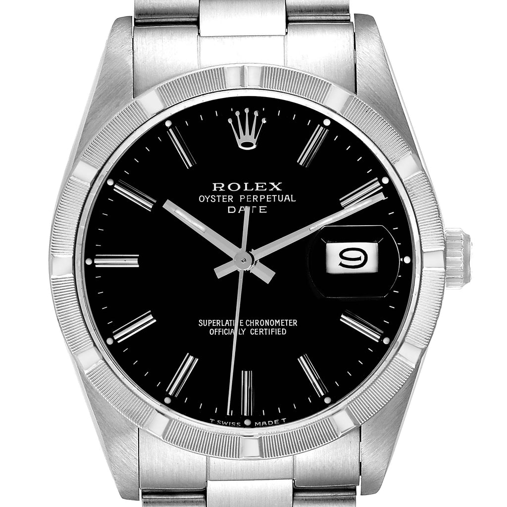 Rolex Date Stainless Steel Black Dial Vintage Mens Watch 15010