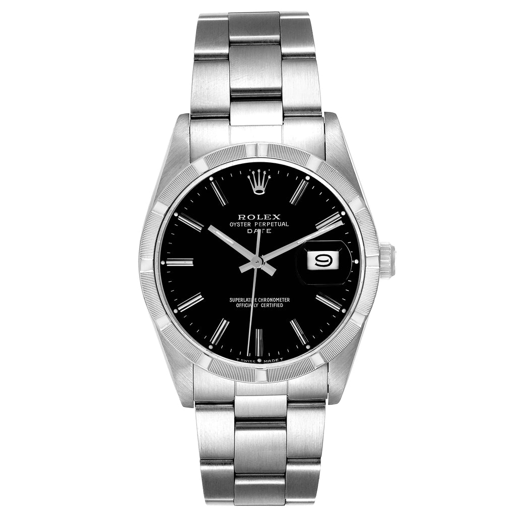 Rolex Date Stainless Steel Black Dial Vintage Mens Watch 15010