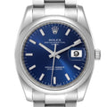 Rolex Date Stainless Steel Blue Baton Dial Mens Watch 115200 Box Card