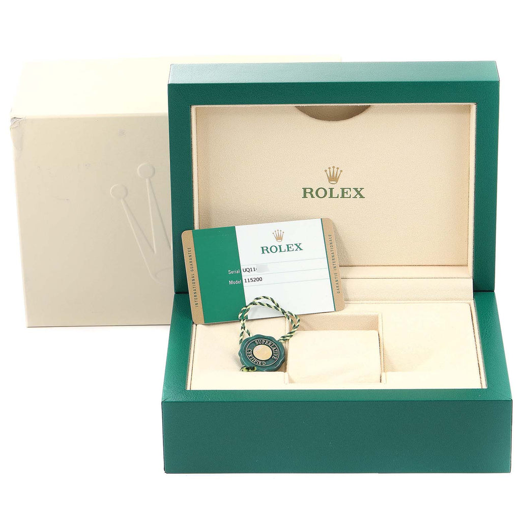 Rolex Date Stainless Steel Blue Baton Dial Mens Watch 115200 Box Card