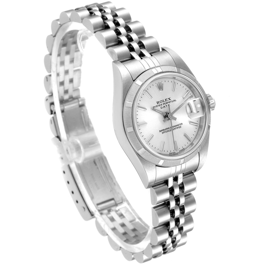 Rolex Date Stainless Steel Silver Baton Dial Ladies Watch 79190 Papers