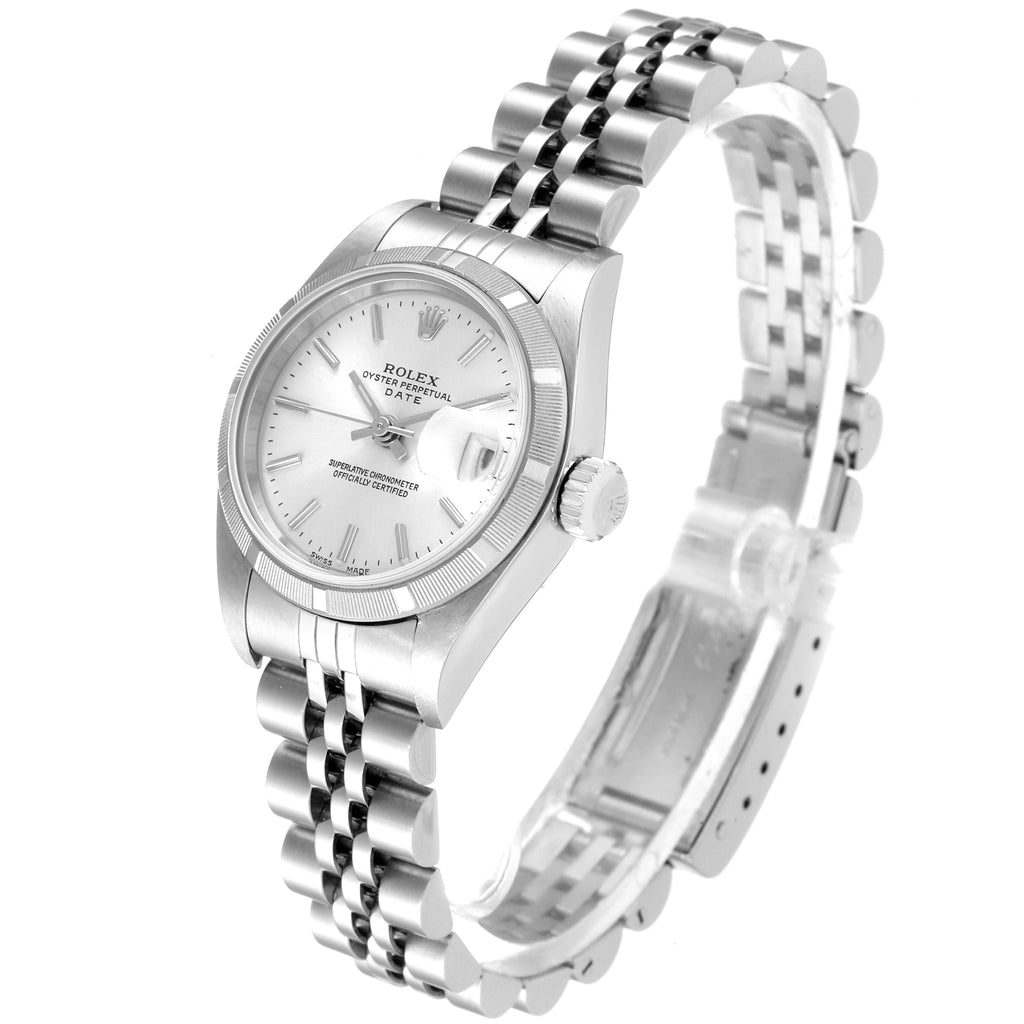Rolex Date Stainless Steel Silver Baton Dial Ladies Watch 79190 Papers