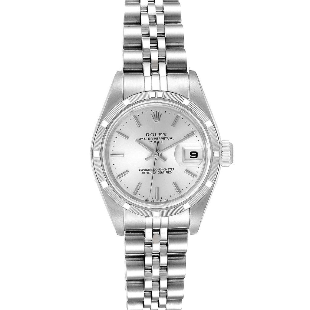 Rolex Date Stainless Steel Silver Baton Dial Ladies Watch 79190 Papers