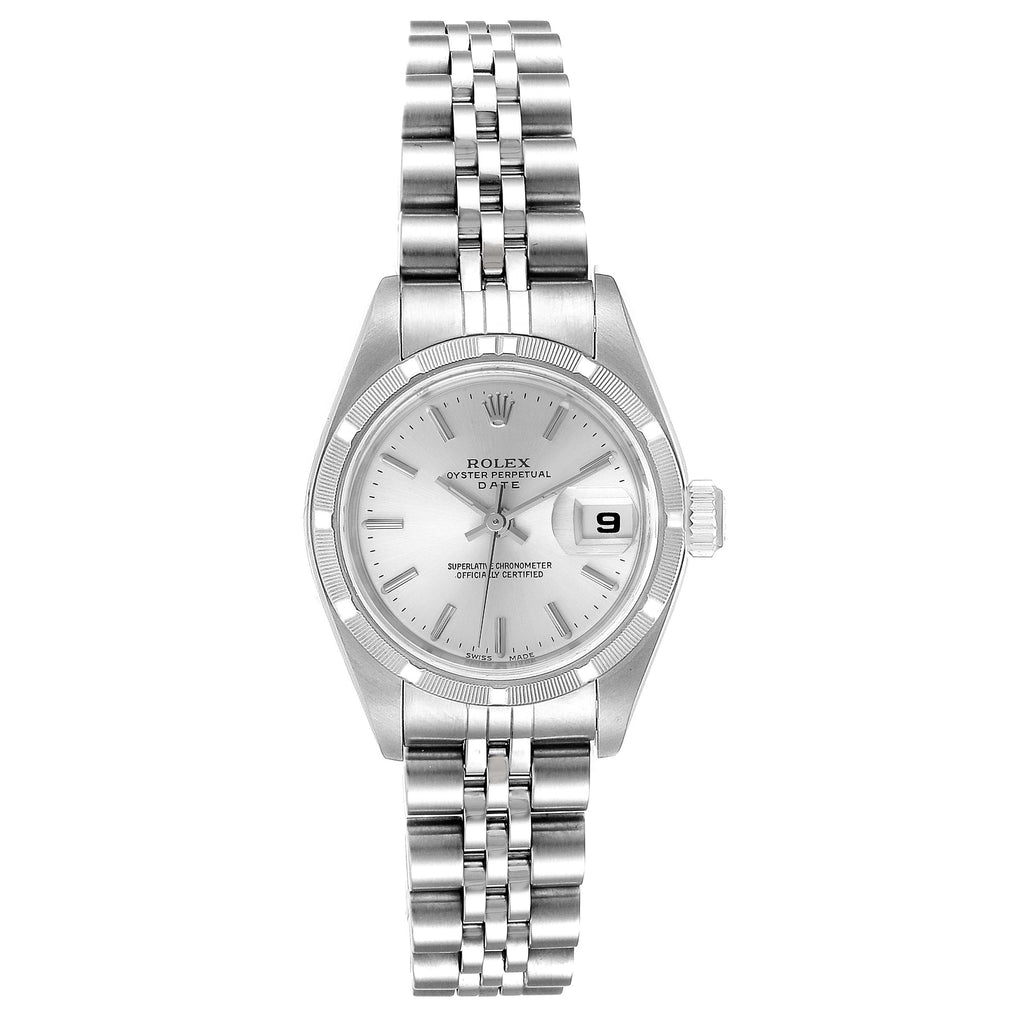 Rolex Date Stainless Steel Silver Baton Dial Ladies Watch 79190 Papers