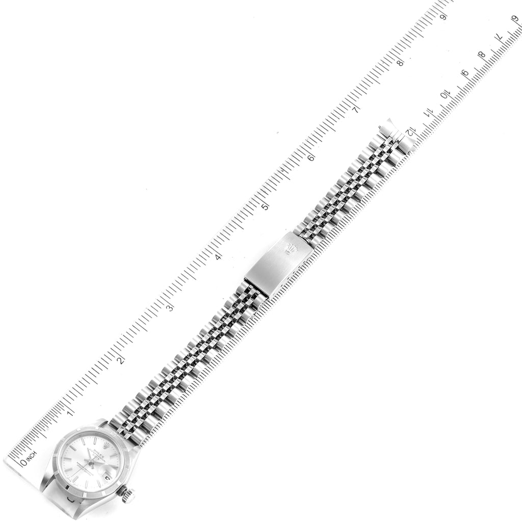 Rolex Date Stainless Steel Silver Baton Dial Ladies Watch 79190 Papers