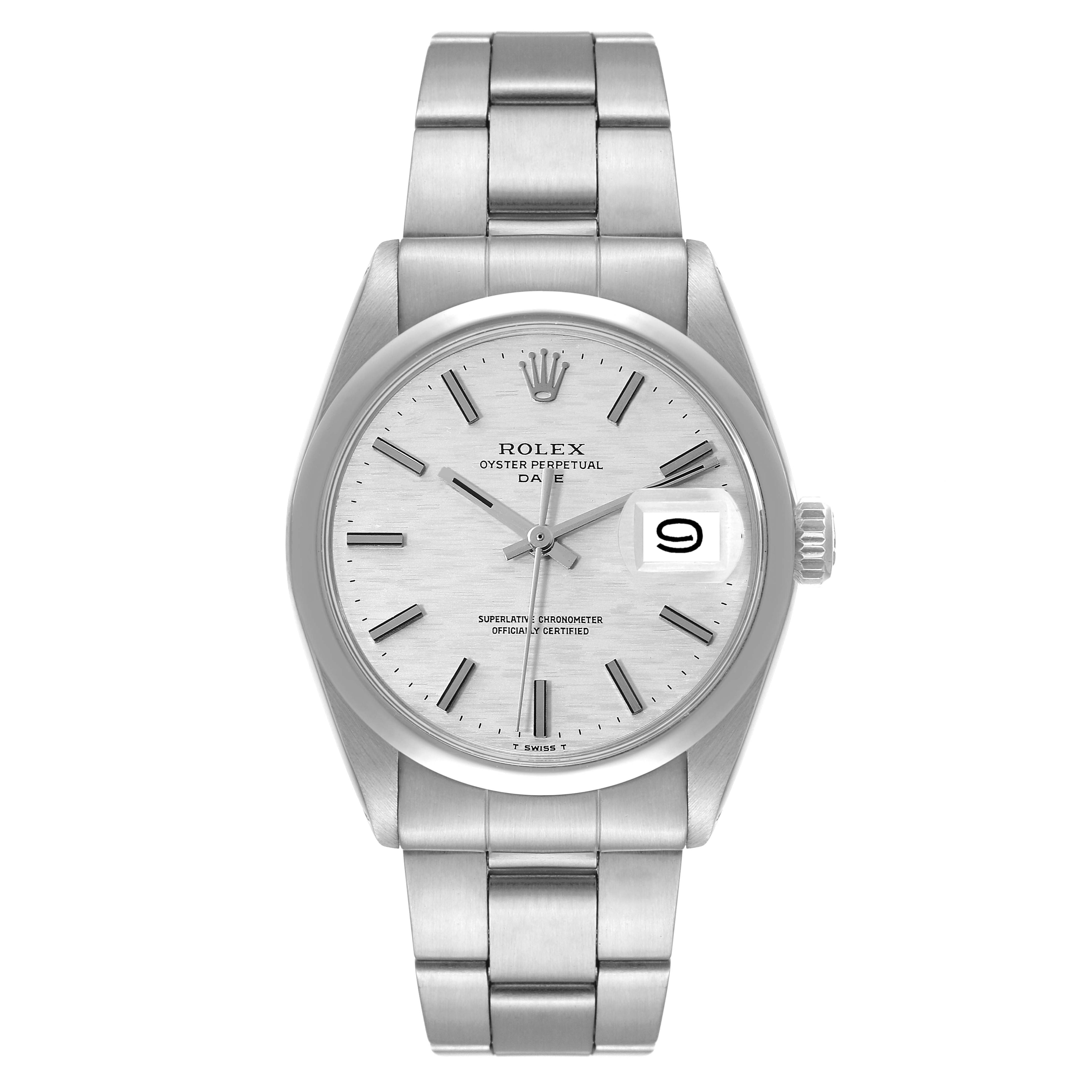 Rolex Date Stainless Steel Silver Brick Dial Vintage Mens Watch 1500