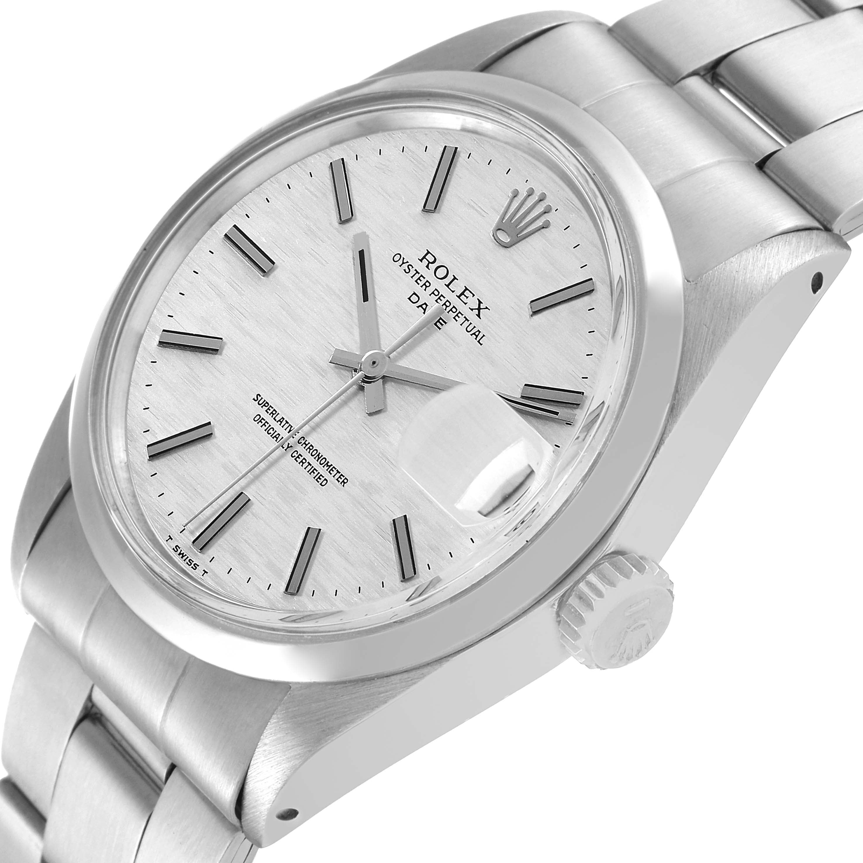 Rolex Date Stainless Steel Silver Brick Dial Vintage Mens Watch 1500