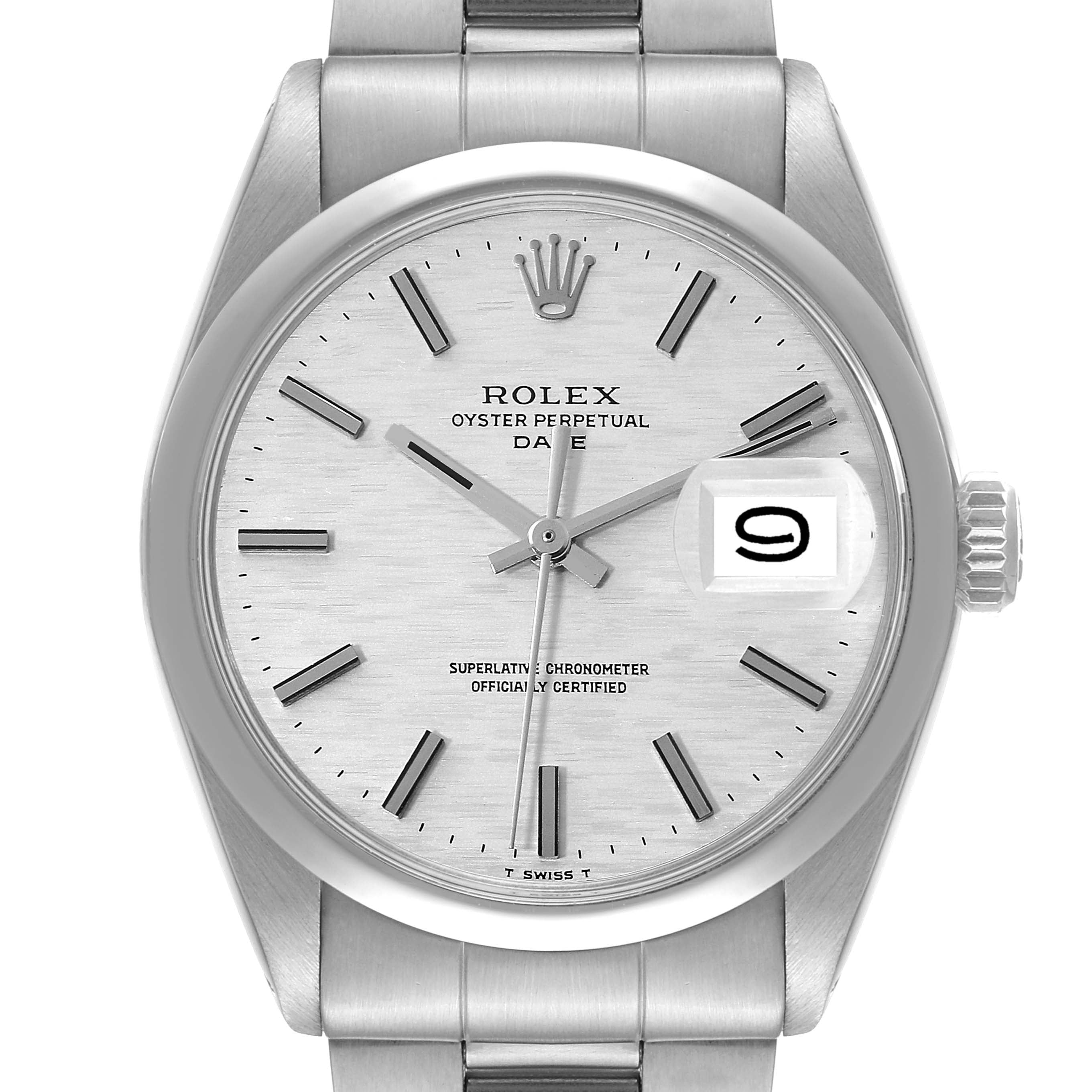 Rolex Date Stainless Steel Silver Brick Dial Vintage Mens Watch 1500