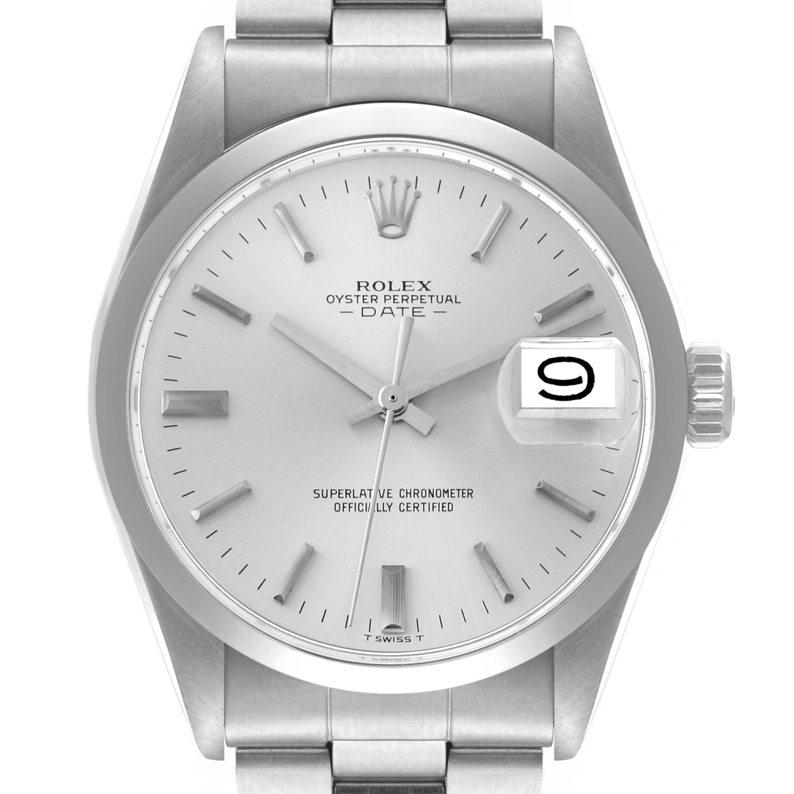 Rolex Date Stainless Steel Silver Dial Vintage Mens Watch 1500