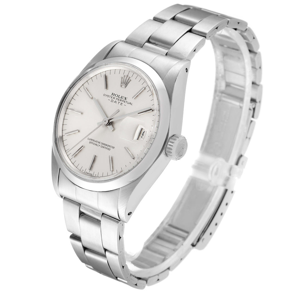 Rolex Date Stainless Steel Silver Dial Vintage Mens Watch 1500 Box Papers