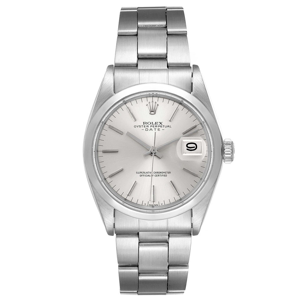 Rolex Date Stainless Steel Silver Dial Vintage Mens Watch 1500 Box Papers