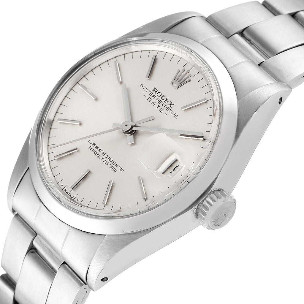 Rolex Date Stainless Steel Silver Dial Vintage Mens Watch 1500 Box Papers