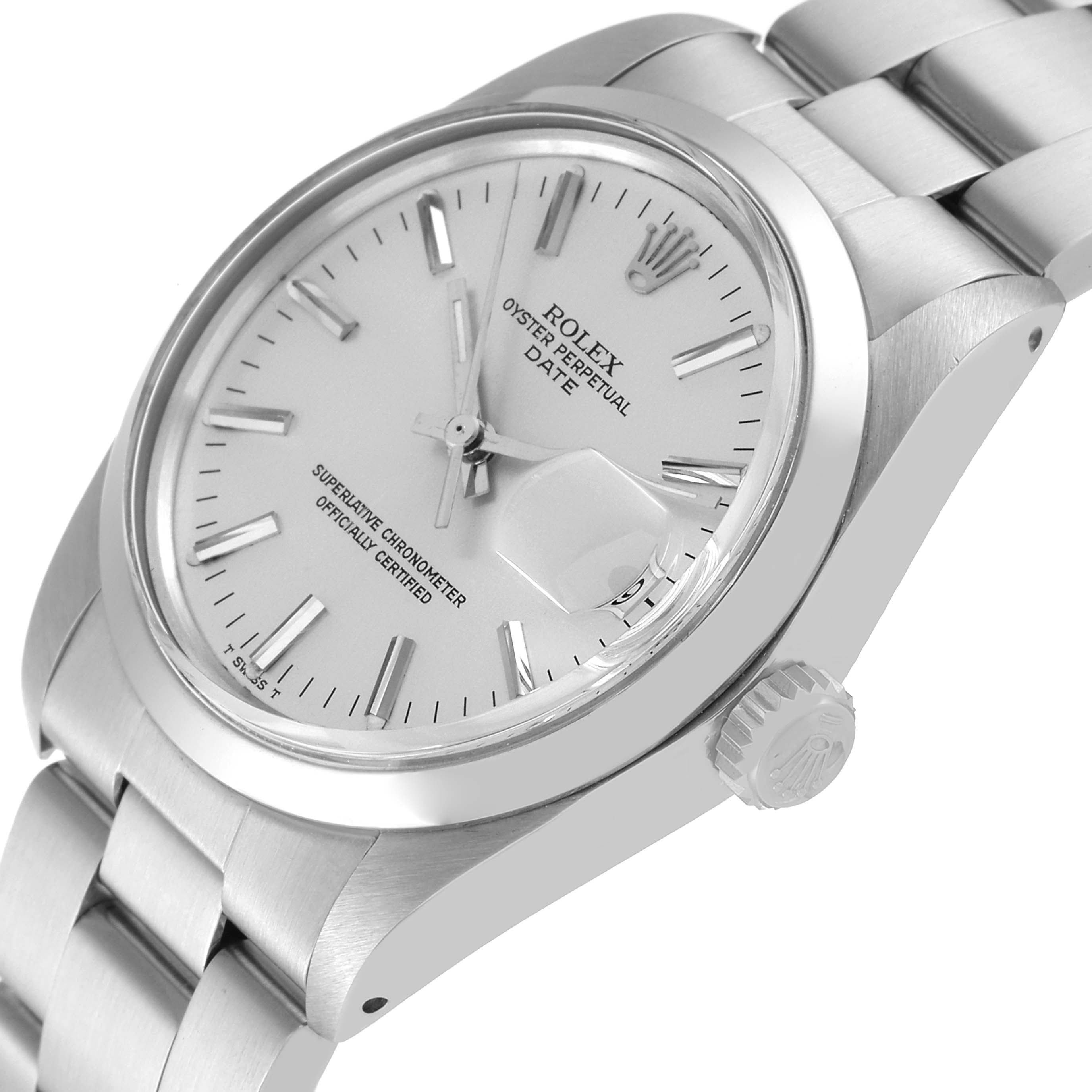 Rolex Date Stainless Steel Silver Dial Vintage Mens Watch 1500 Box Service Card