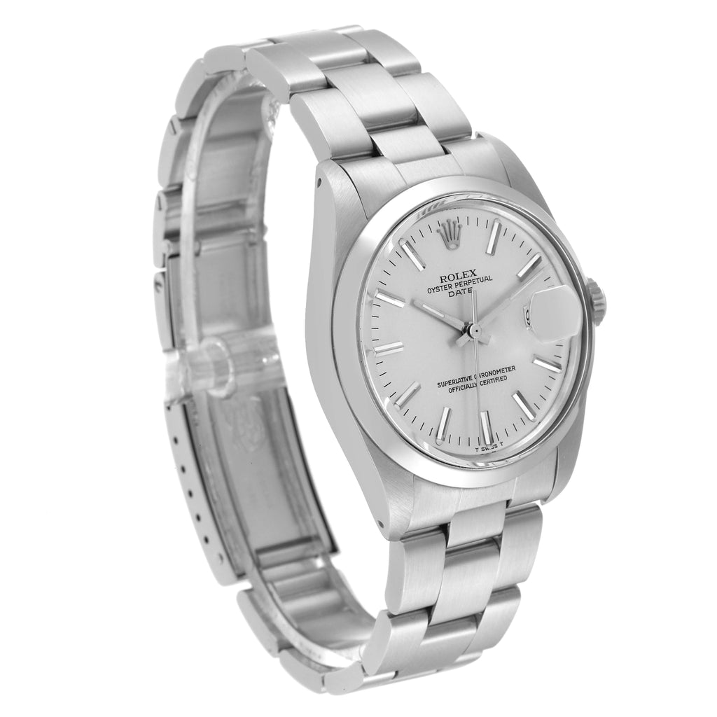 Rolex Date Stainless Steel Silver Dial Vintage Mens Watch 1500 Box Service Card