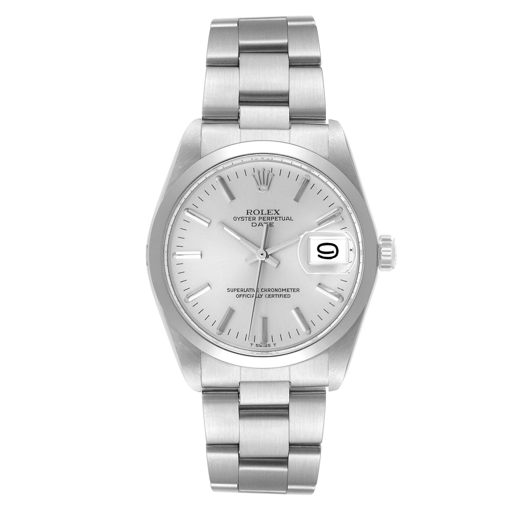 Rolex Date Stainless Steel Silver Dial Vintage Mens Watch 1500 Box Service Card