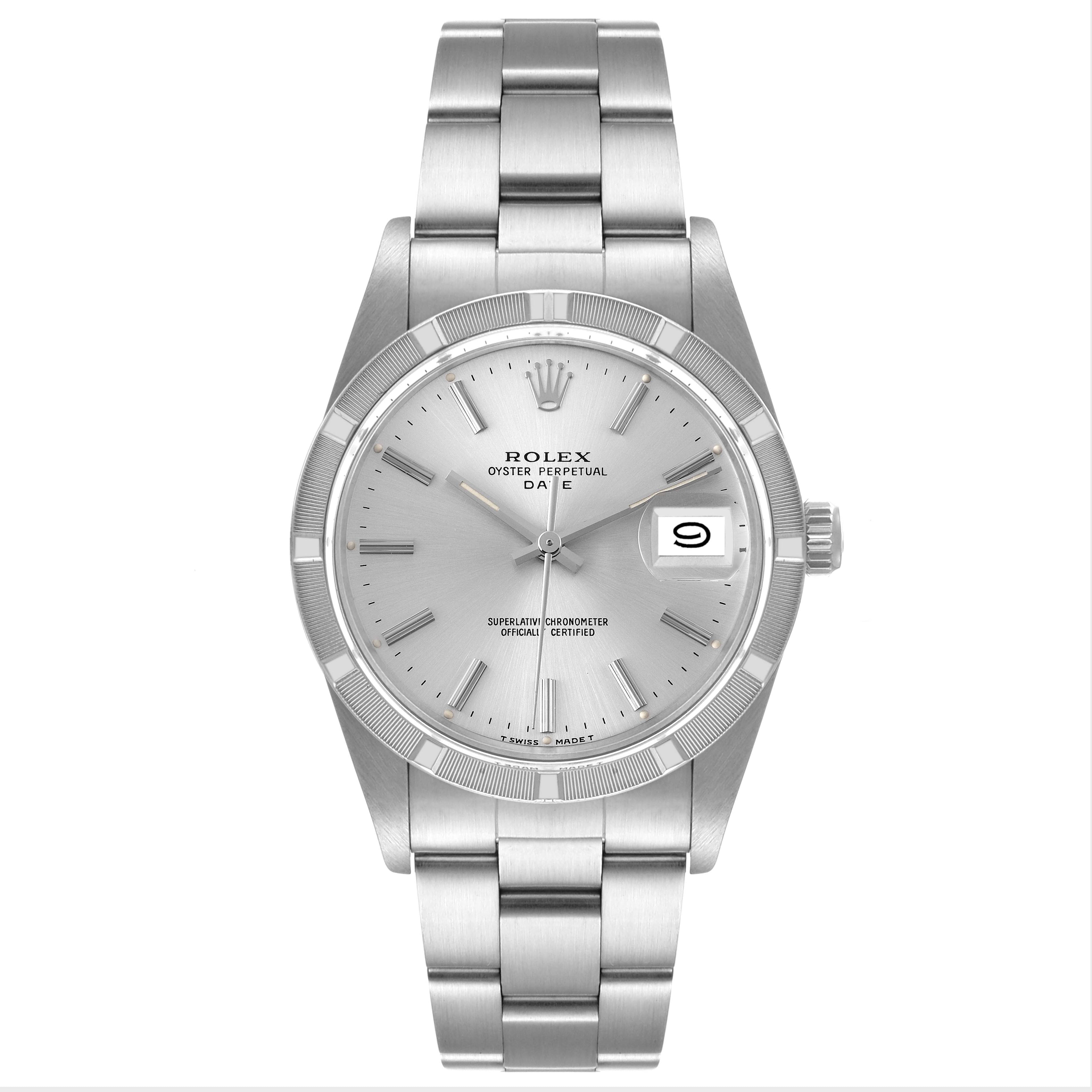 Rolex Date Stainless Steel Silver Dial Vintage Mens Watch 15010 Box Papers