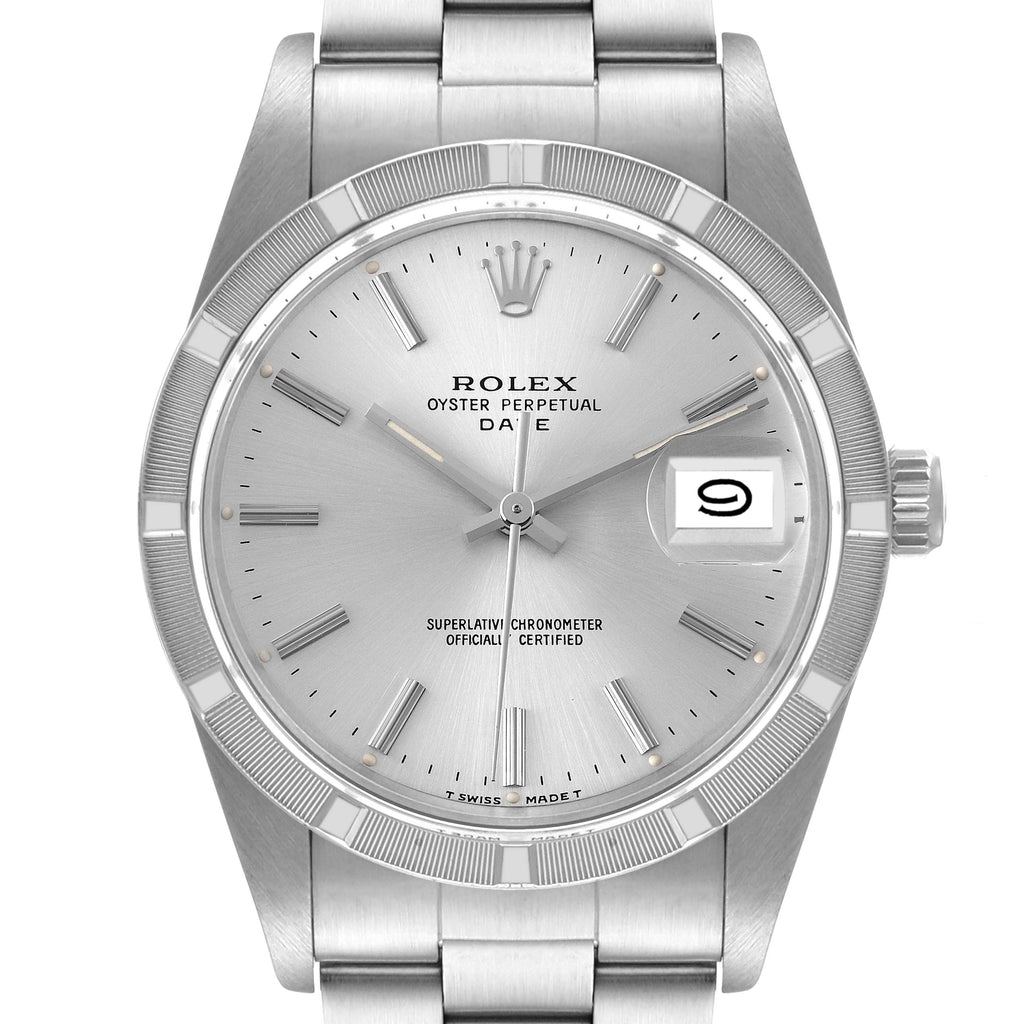 Rolex Date Stainless Steel Silver Dial Vintage Mens Watch 15010 Box Papers