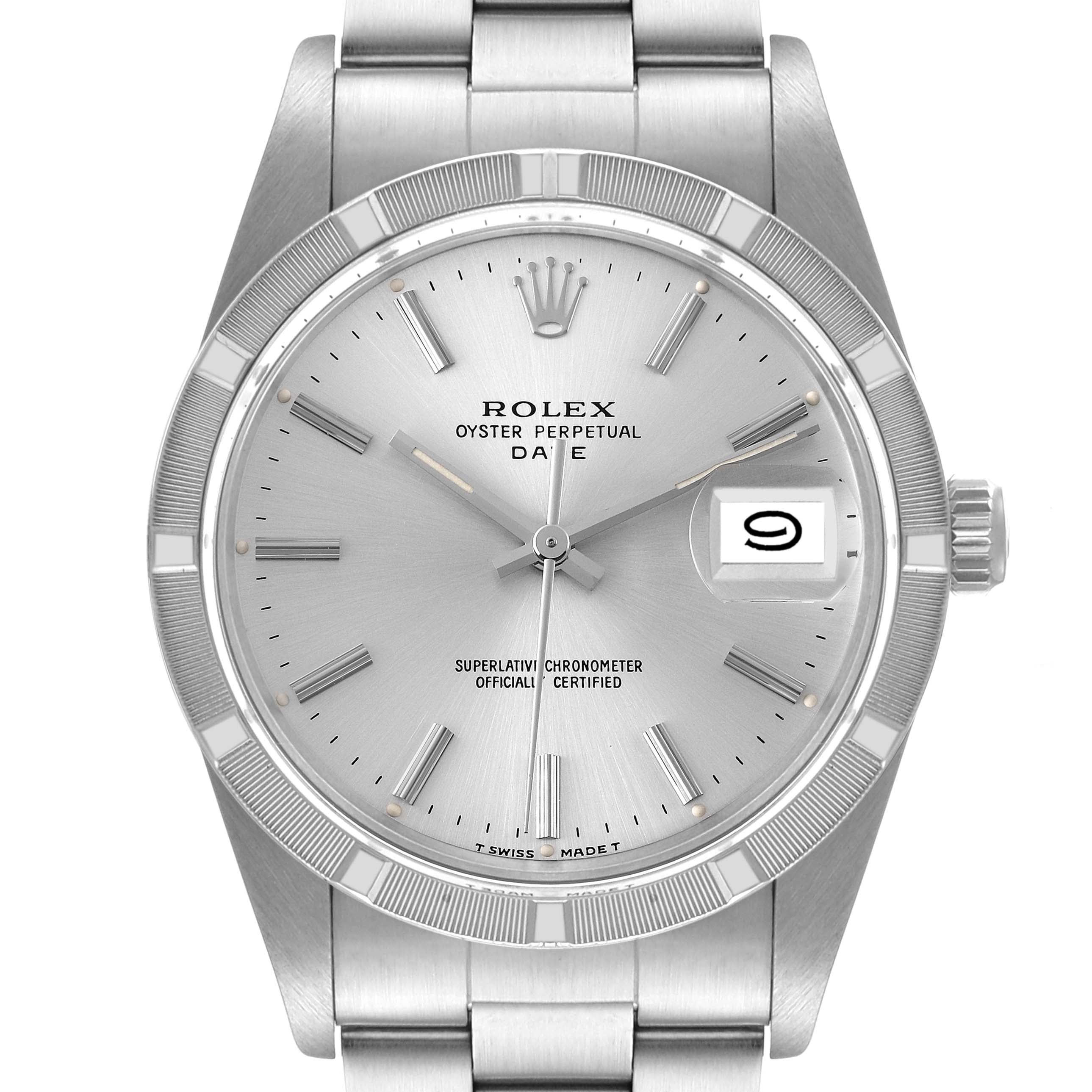 Rolex Date Stainless Steel Silver Dial Vintage Mens Watch 15010 Box Papers