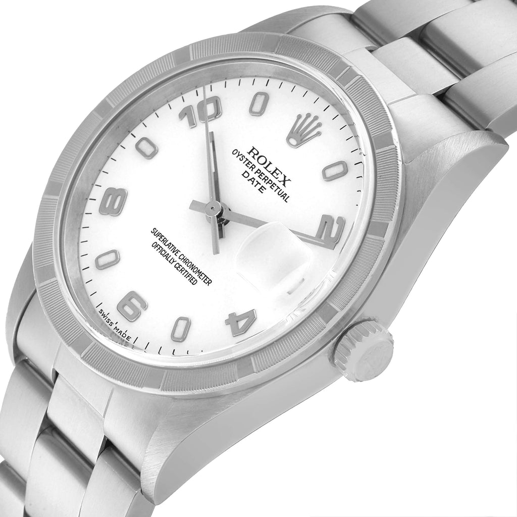 Rolex Date Stainless Steel White Dial Mens Watch 15210 Box Papers
