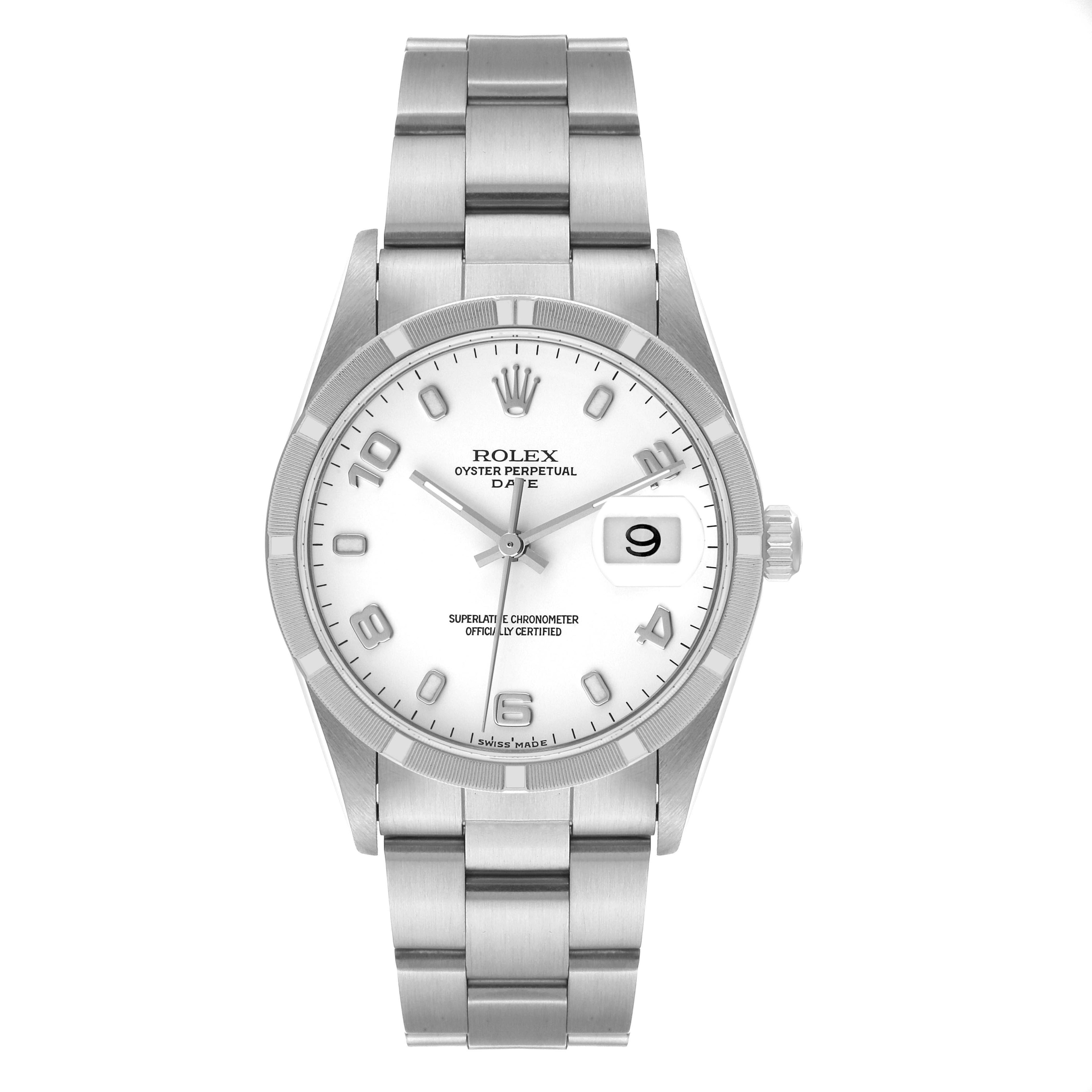 Rolex Date Stainless Steel White Dial Mens Watch 15210 Box Papers