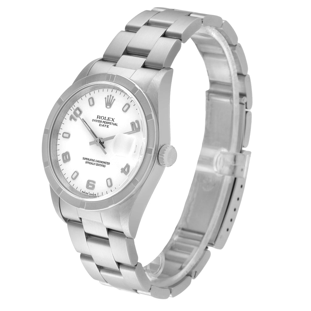 Rolex Date Stainless Steel White Dial Mens Watch 15210 Box Papers