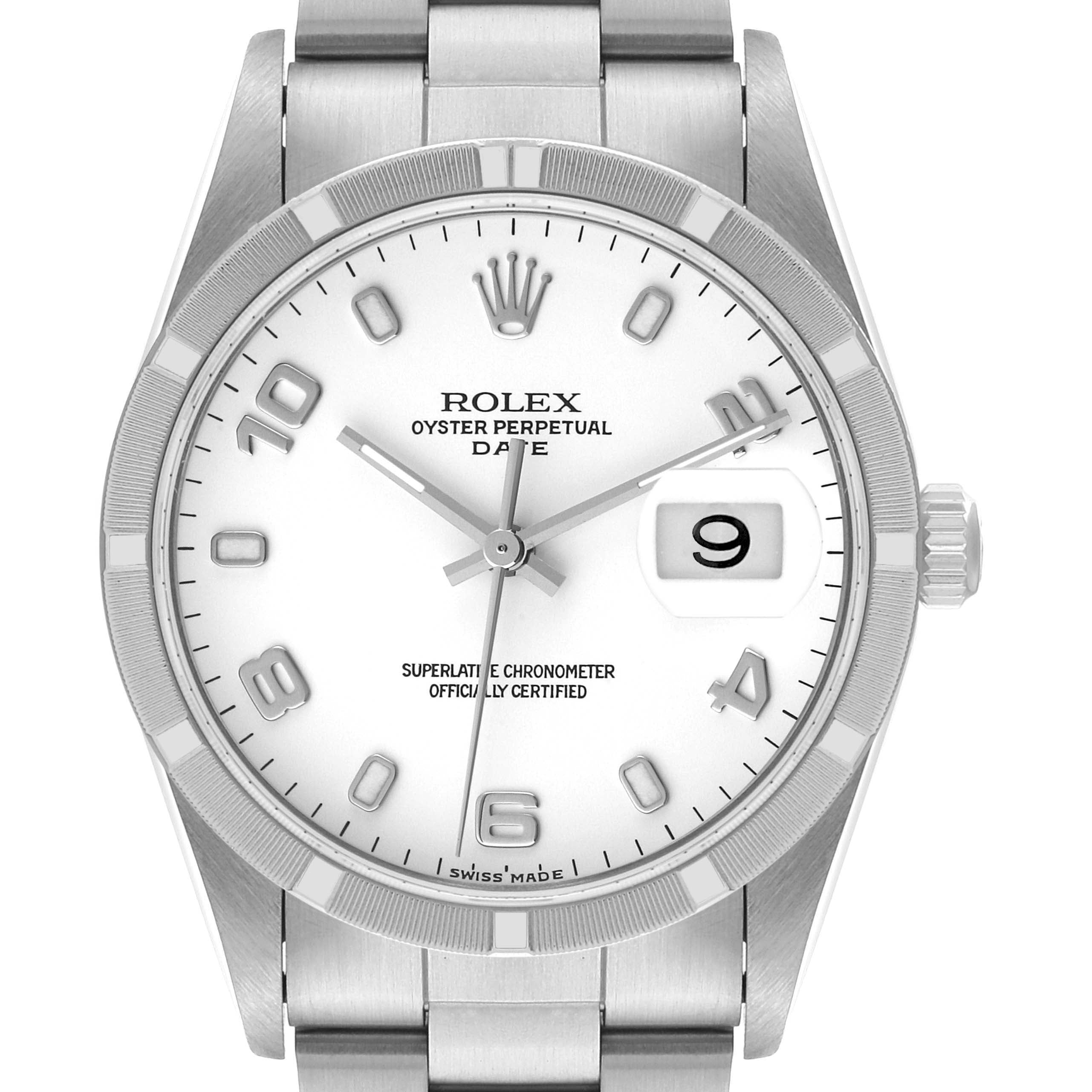 Rolex Date Stainless Steel White Dial Mens Watch 15210 Box Papers
