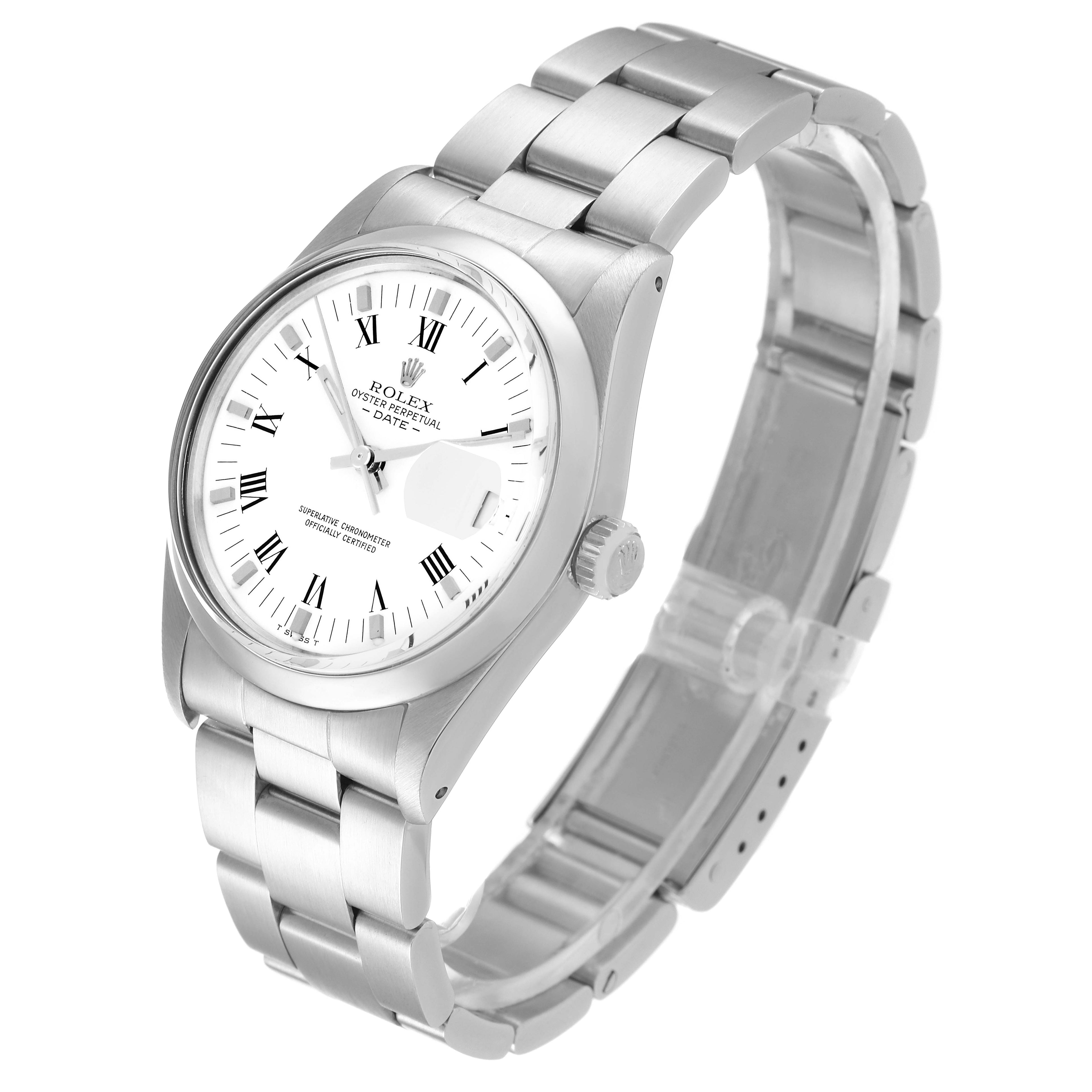 Rolex Date Stainless Steel White Dial Vintage Mens Watch 15000