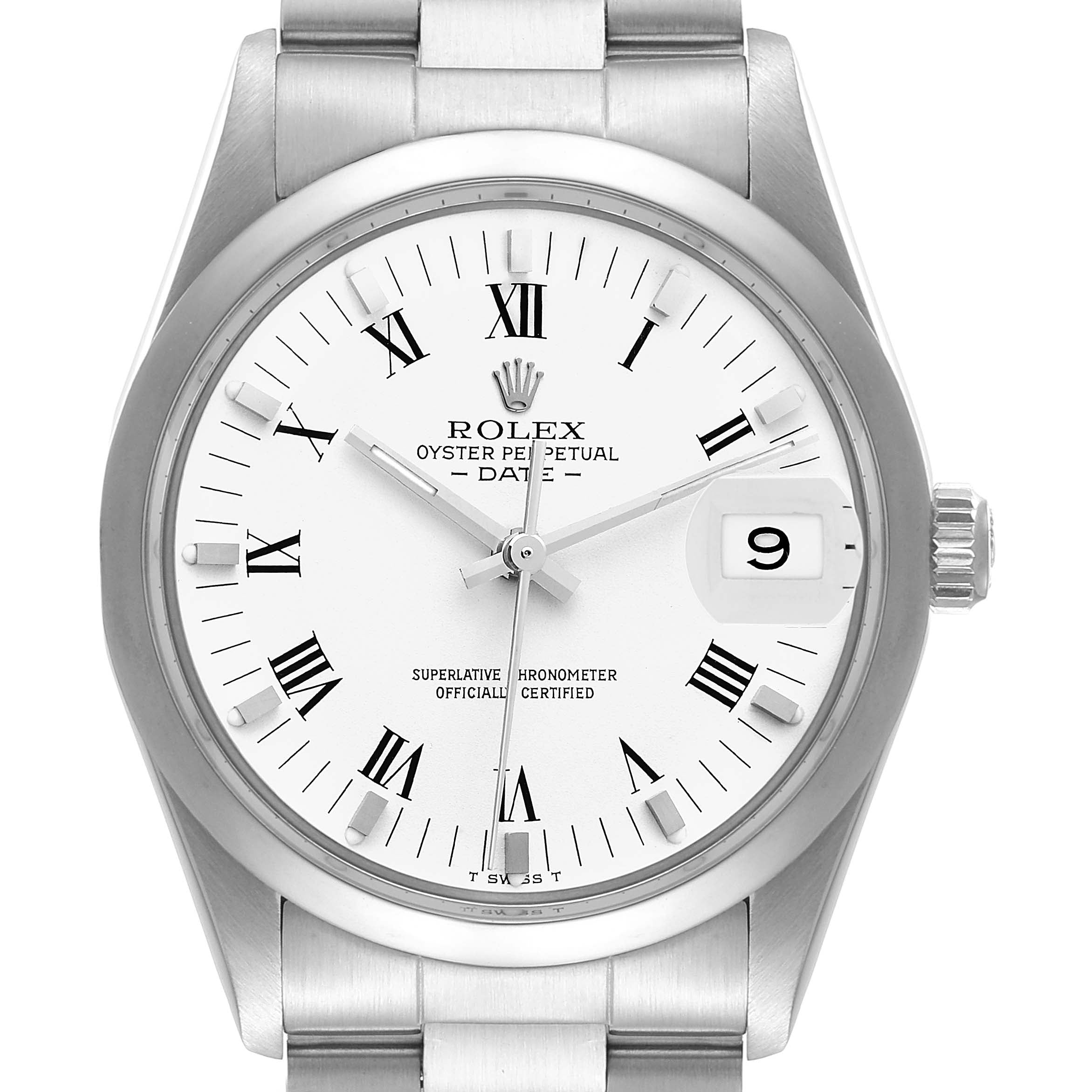 Rolex Date Stainless Steel White Dial Vintage Mens Watch 15000