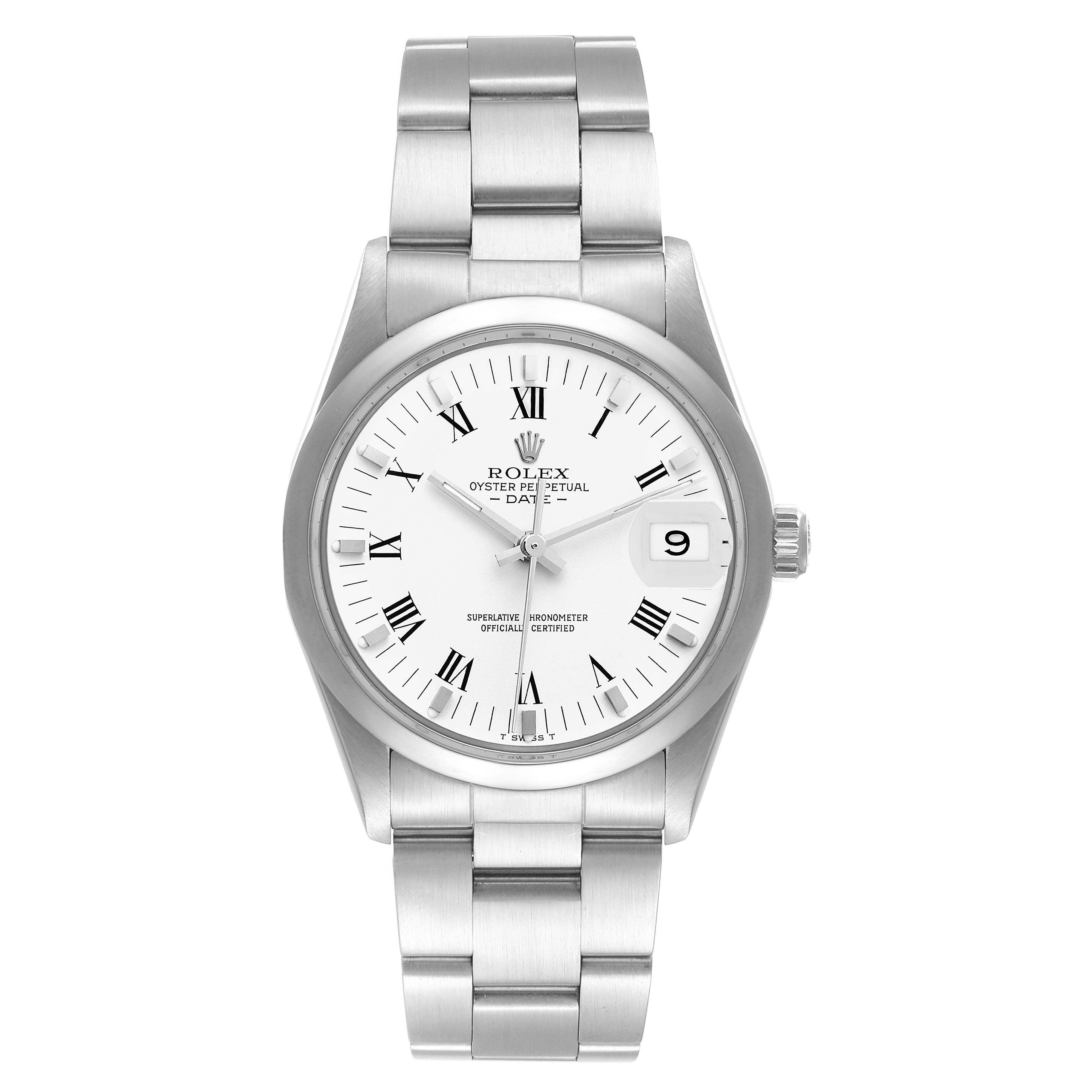 Rolex Date Stainless Steel White Dial Vintage Mens Watch 15000