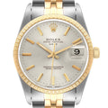 Rolex Date Steel 18k Yellow Gold Silver Dial Mens Watch 15223 Box Papers