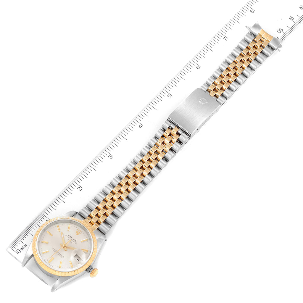 Rolex Date Steel 18k Yellow Gold Silver Dial Mens Watch 15223 Box Papers