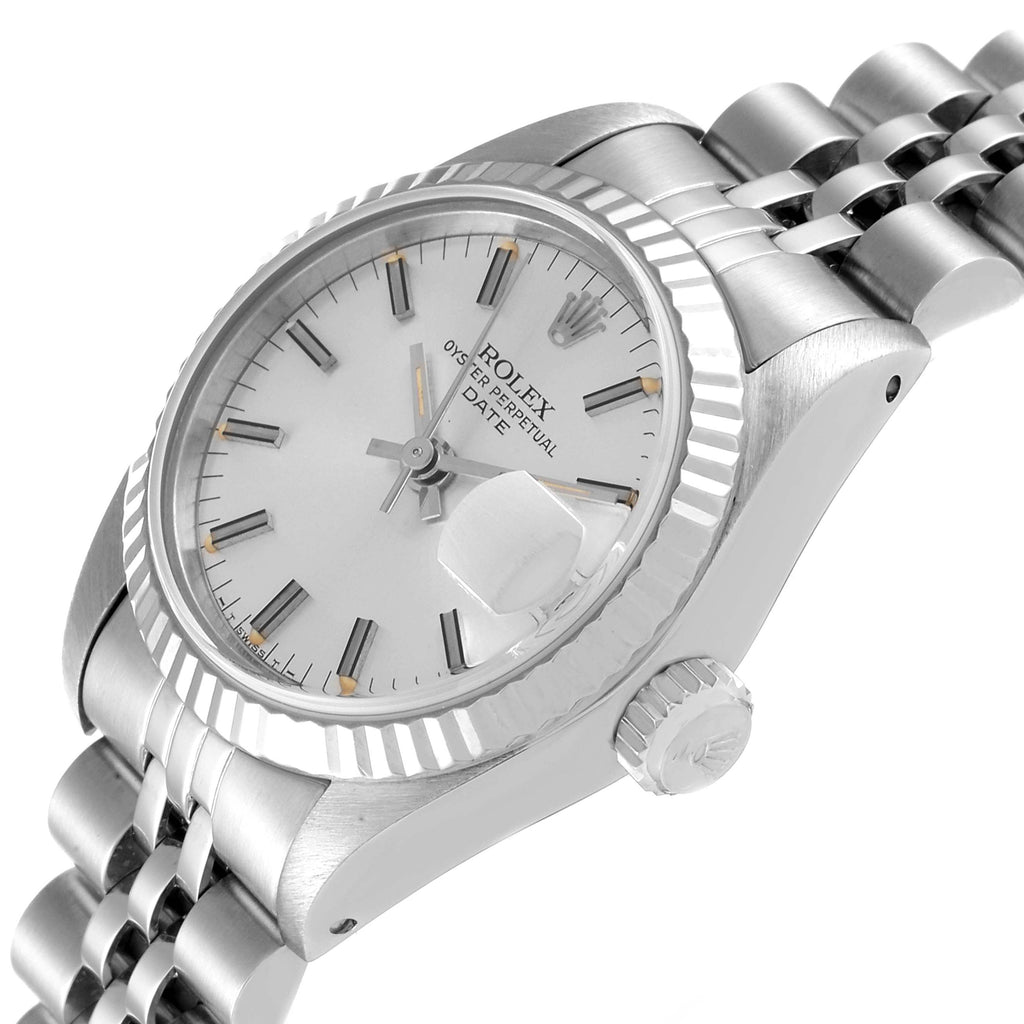 Rolex Date Steel White Gold Silver Dial Ladies Watch 69174 Box Papers