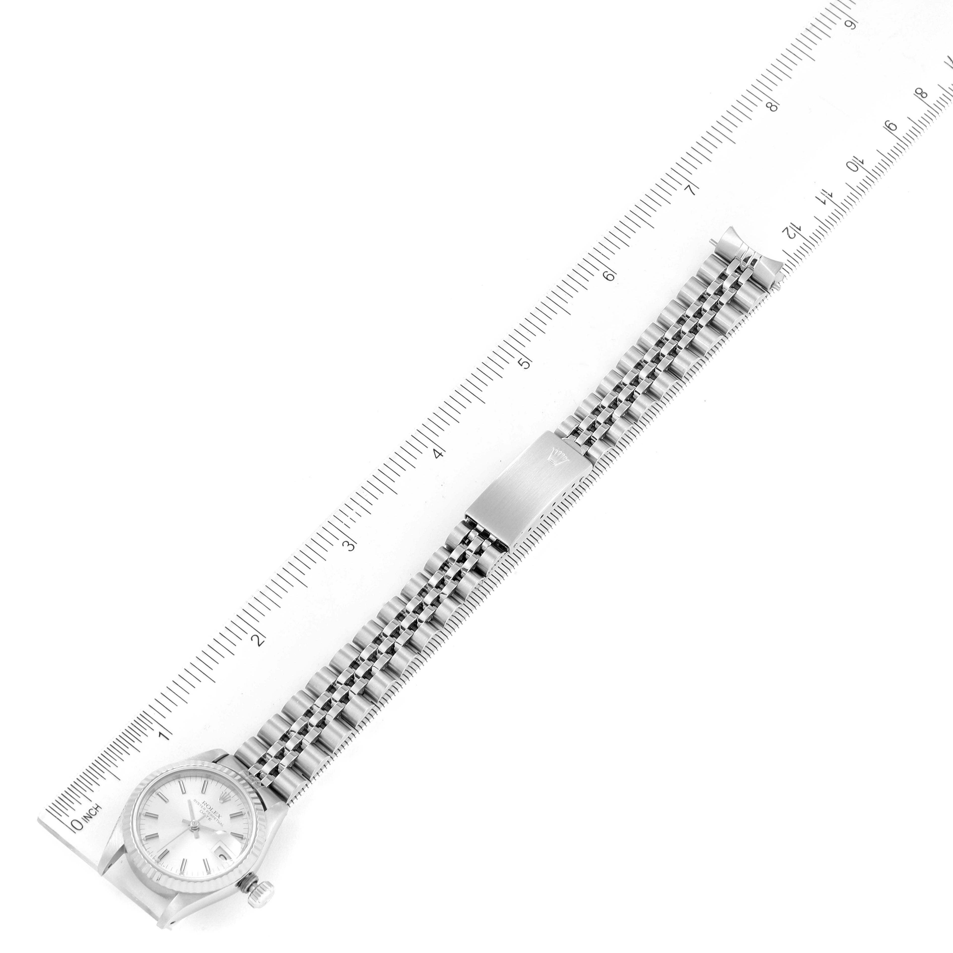 Rolex Date Steel White Gold Silver Dial Ladies Watch 69174 Box Papers